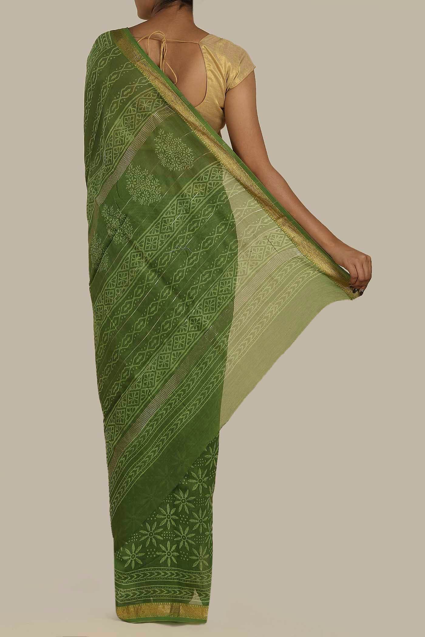 Green Maheshwari Silk Cotton Saree