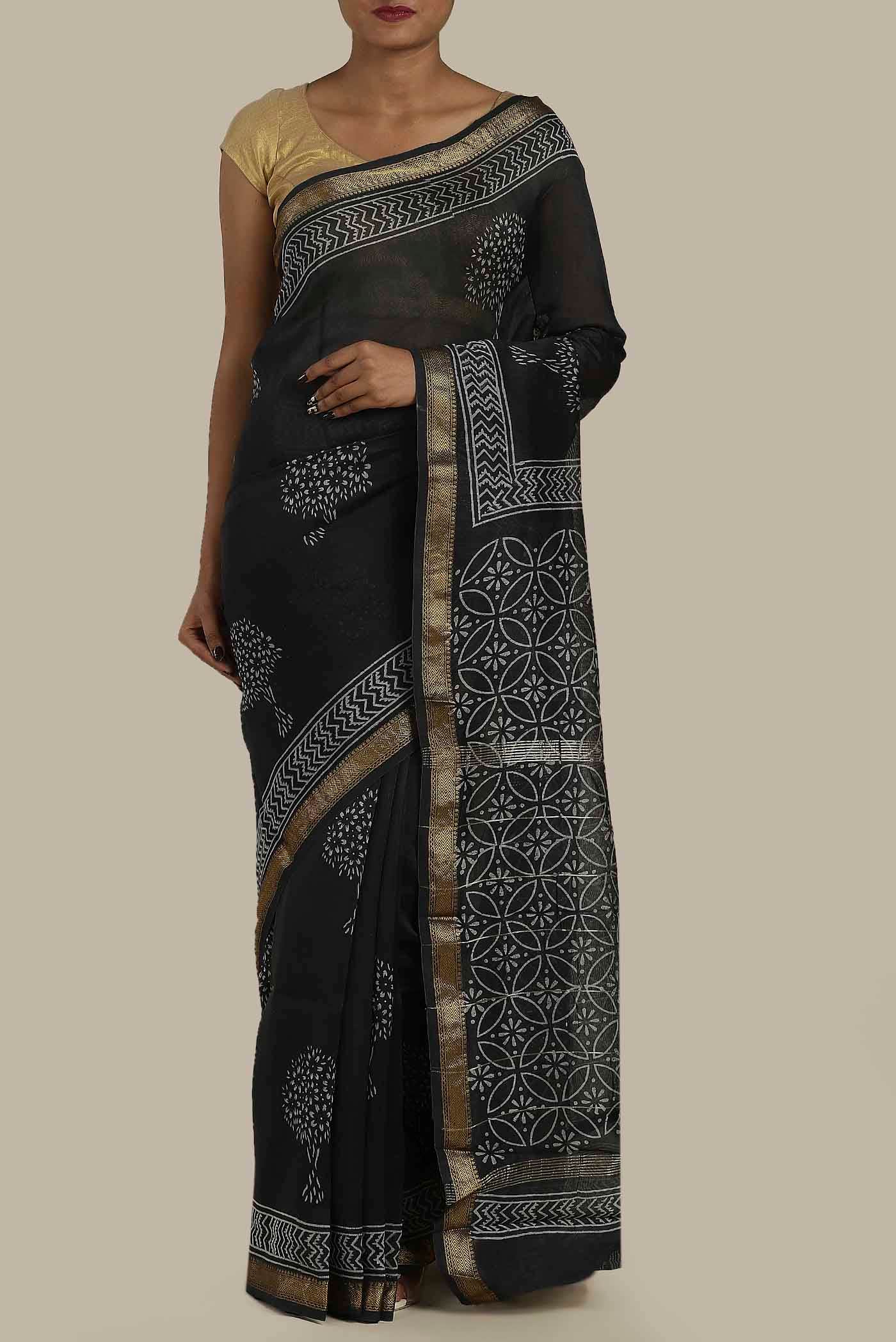 Black Maheshwari Silk Cotton Saree