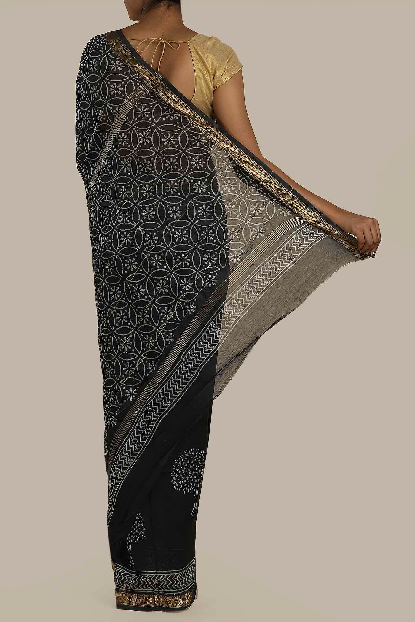 Black Maheshwari Silk Cotton Saree