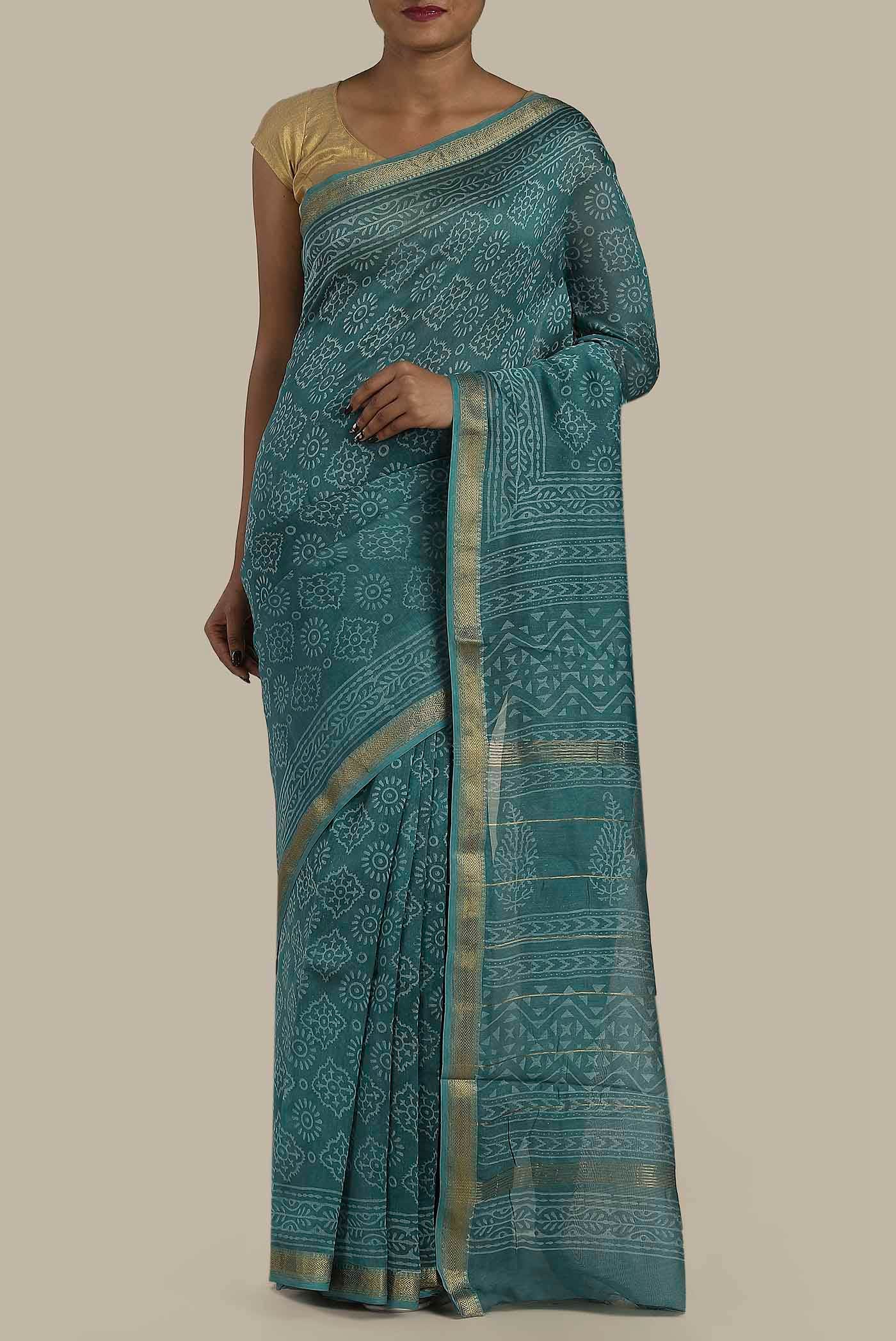Blue Maheshwari Silk Cotton Saree