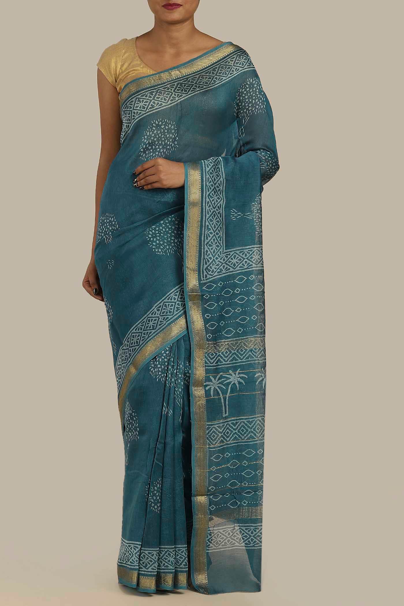 Blue Maheshwari Silk Cotton Saree
