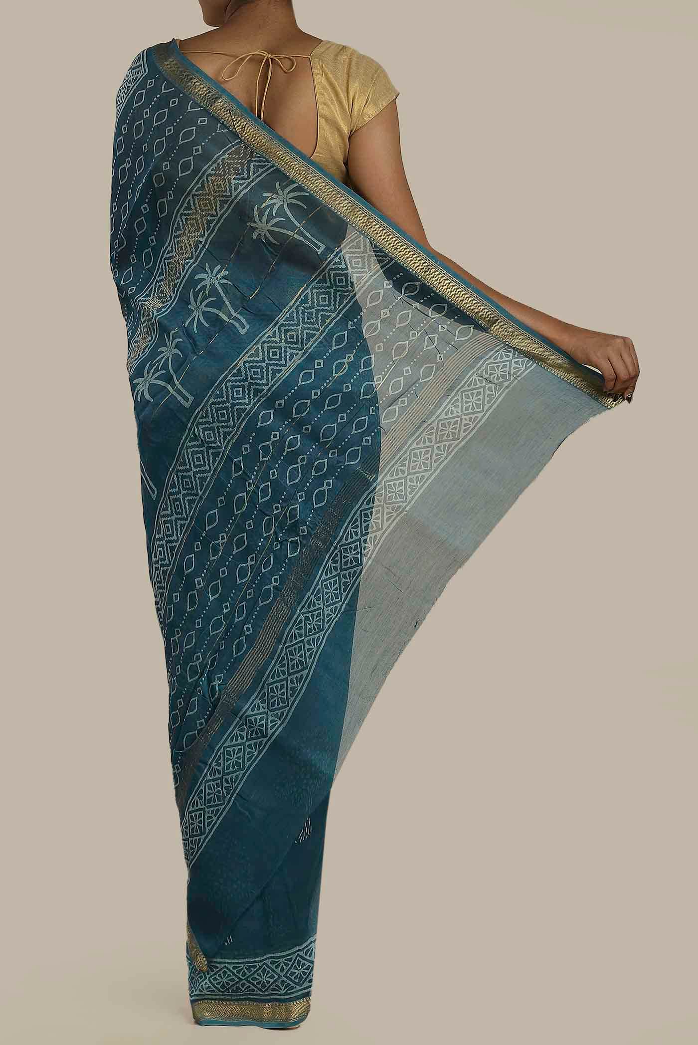 Blue Maheshwari Silk Cotton Saree