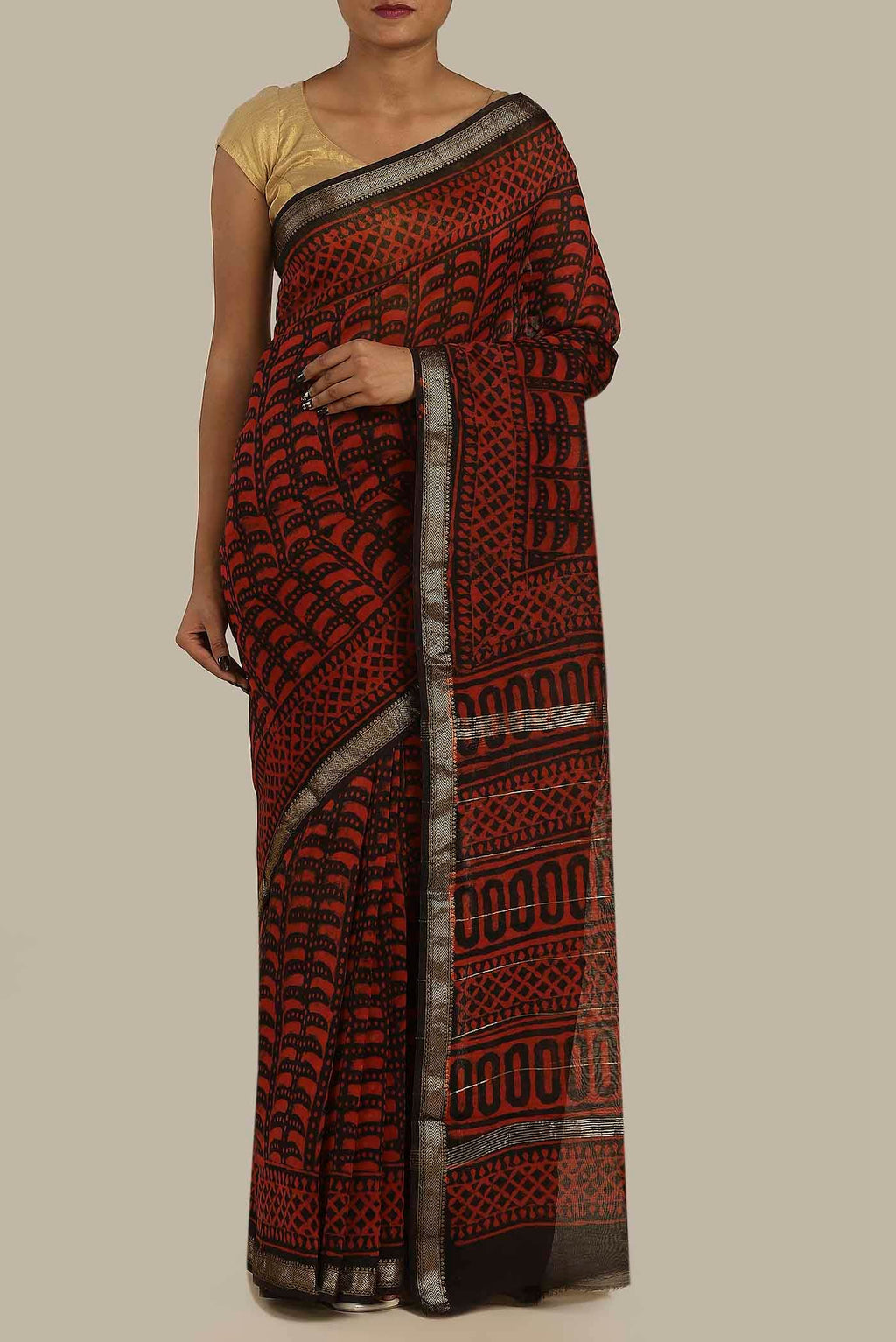 Maroon Maheshwari Silk Cotton Saree