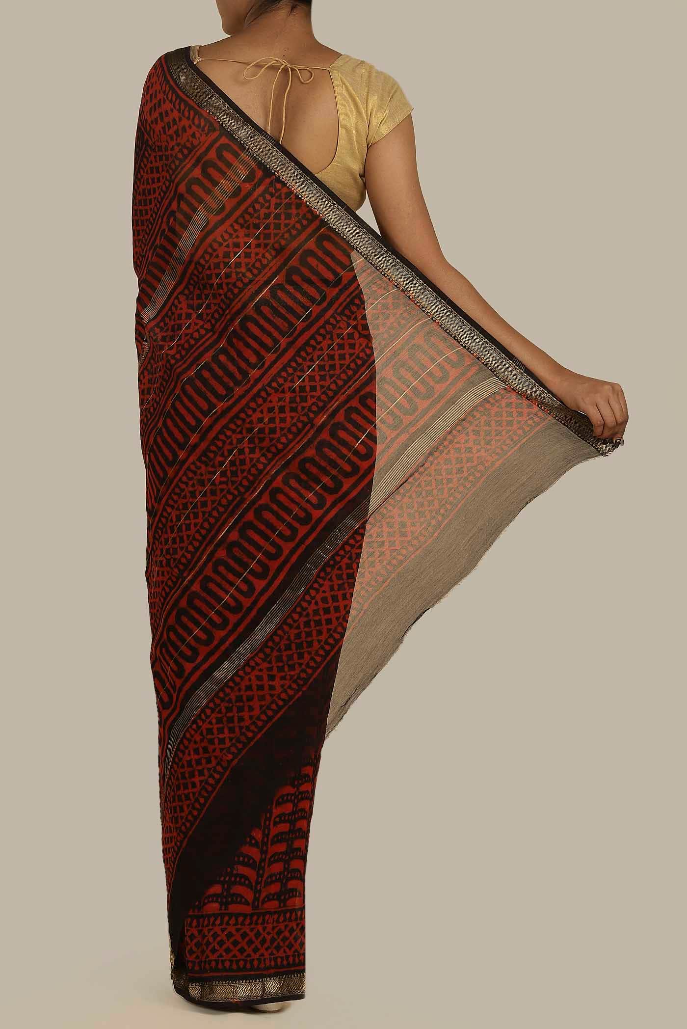Maroon Maheshwari Silk Cotton Saree