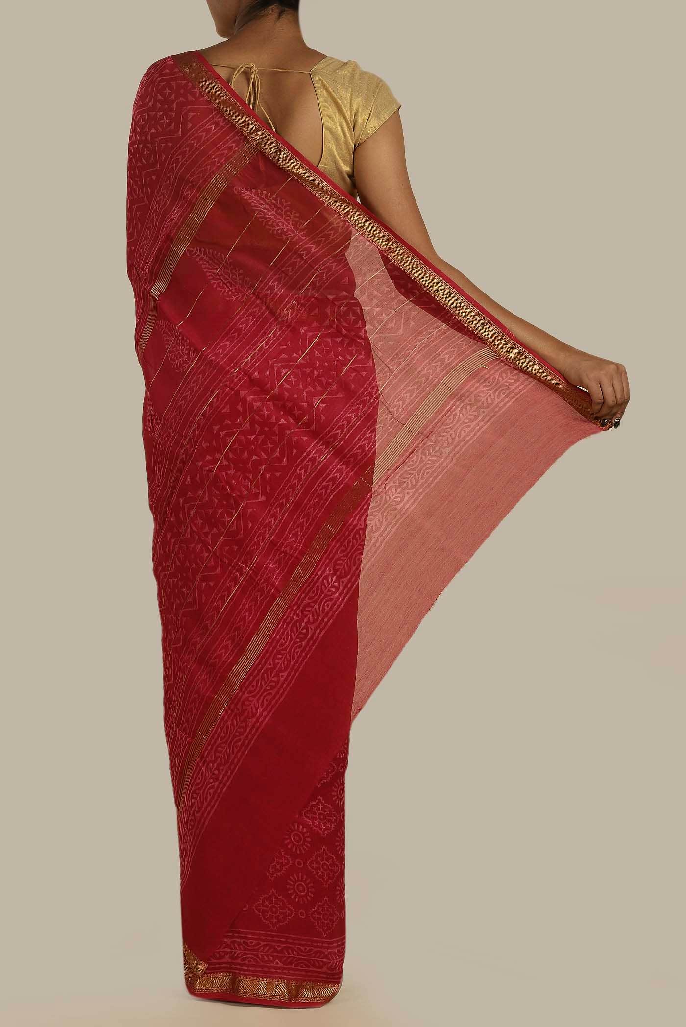 Red Maheshwari Silk Cotton Saree