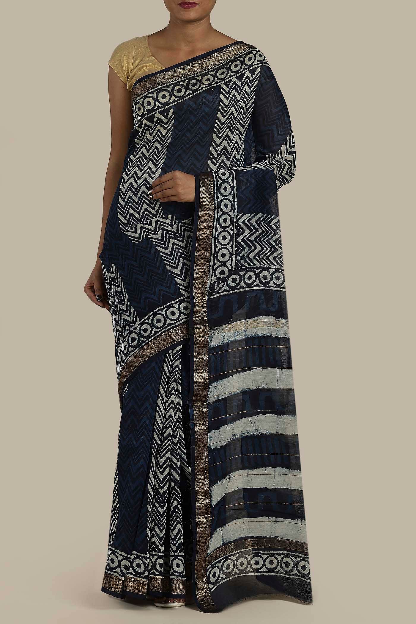 Blue Maheshwari Silk Cotton Saree