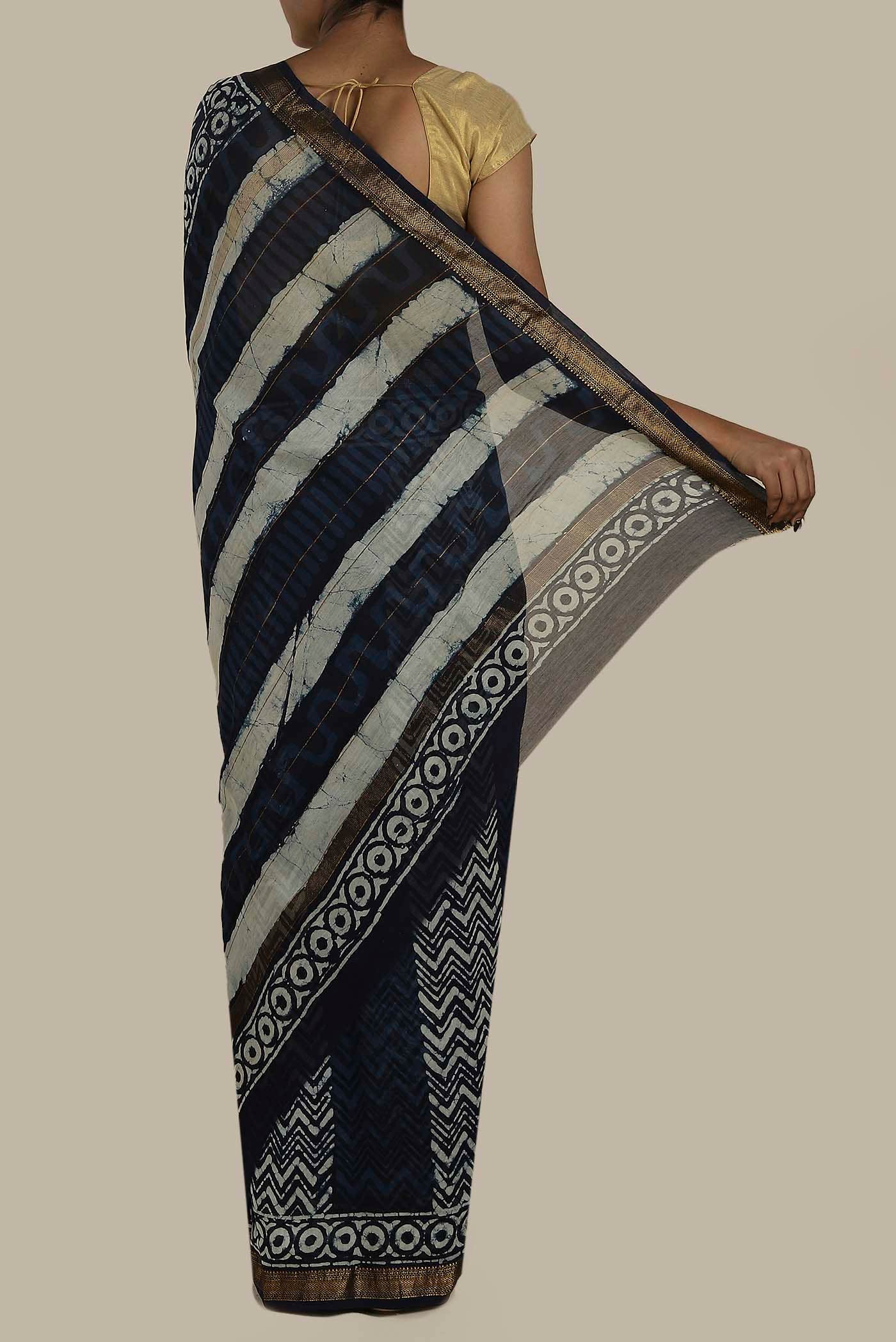 Blue Maheshwari Silk Cotton Saree