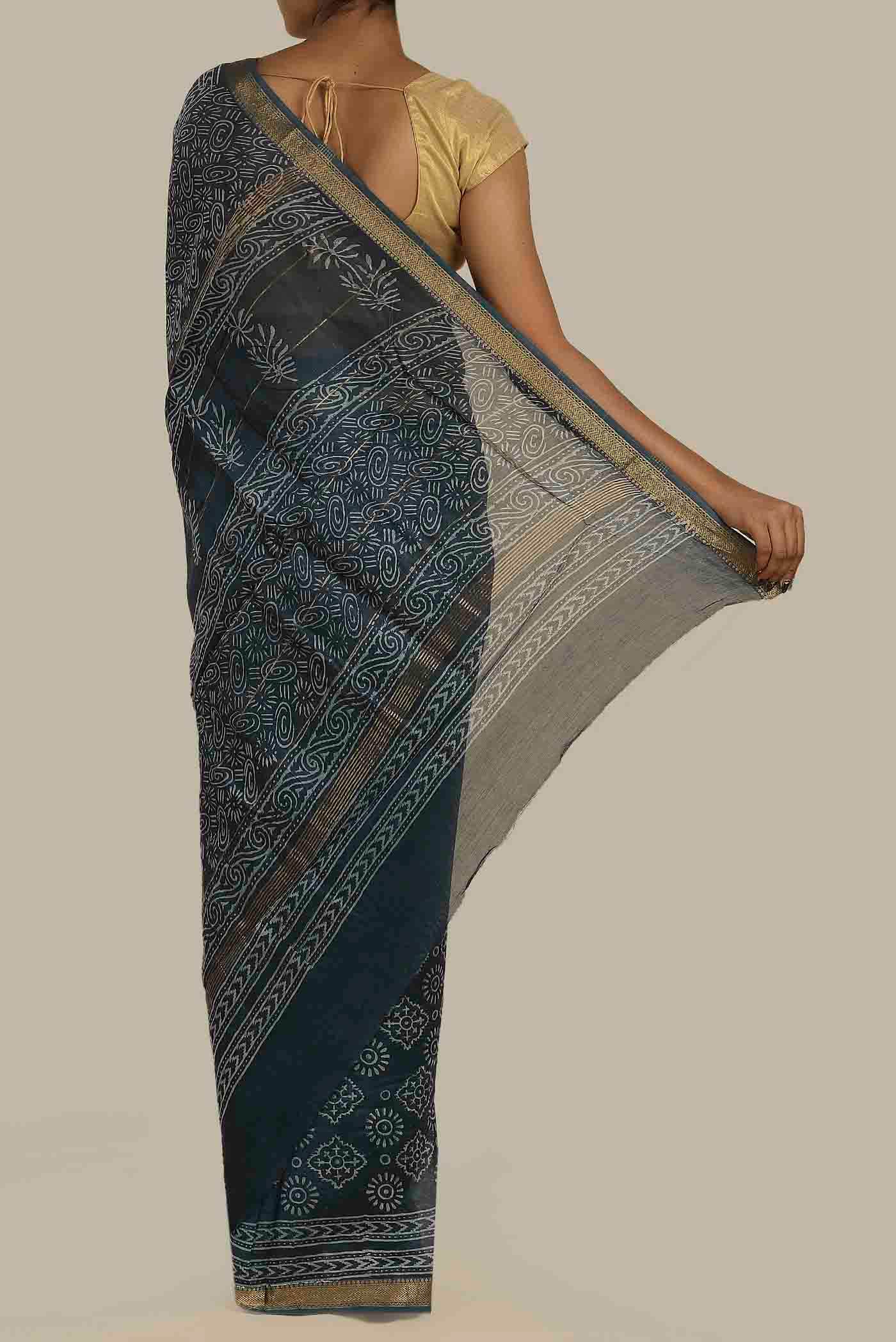 Blue Maheshwari Silk Cotton Saree