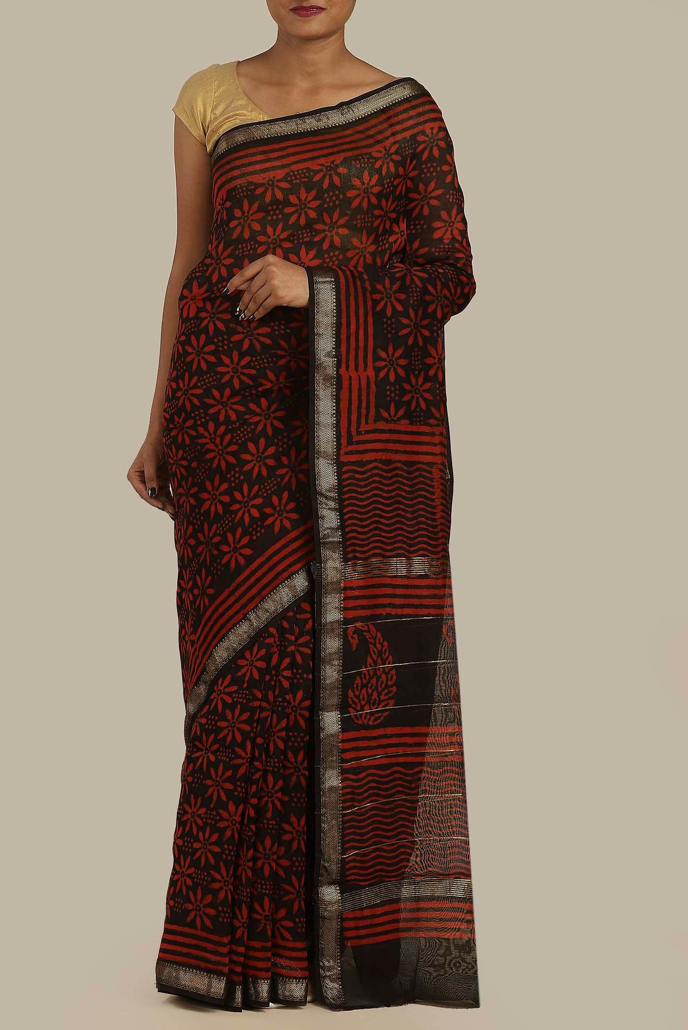 Black Maheshwari Silk Cotton Saree