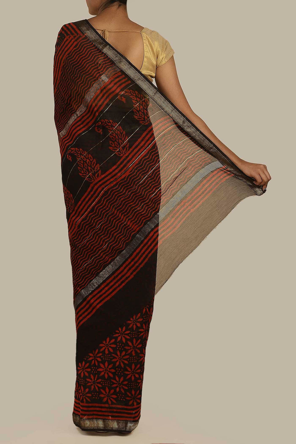 Black Maheshwari Silk Cotton Saree