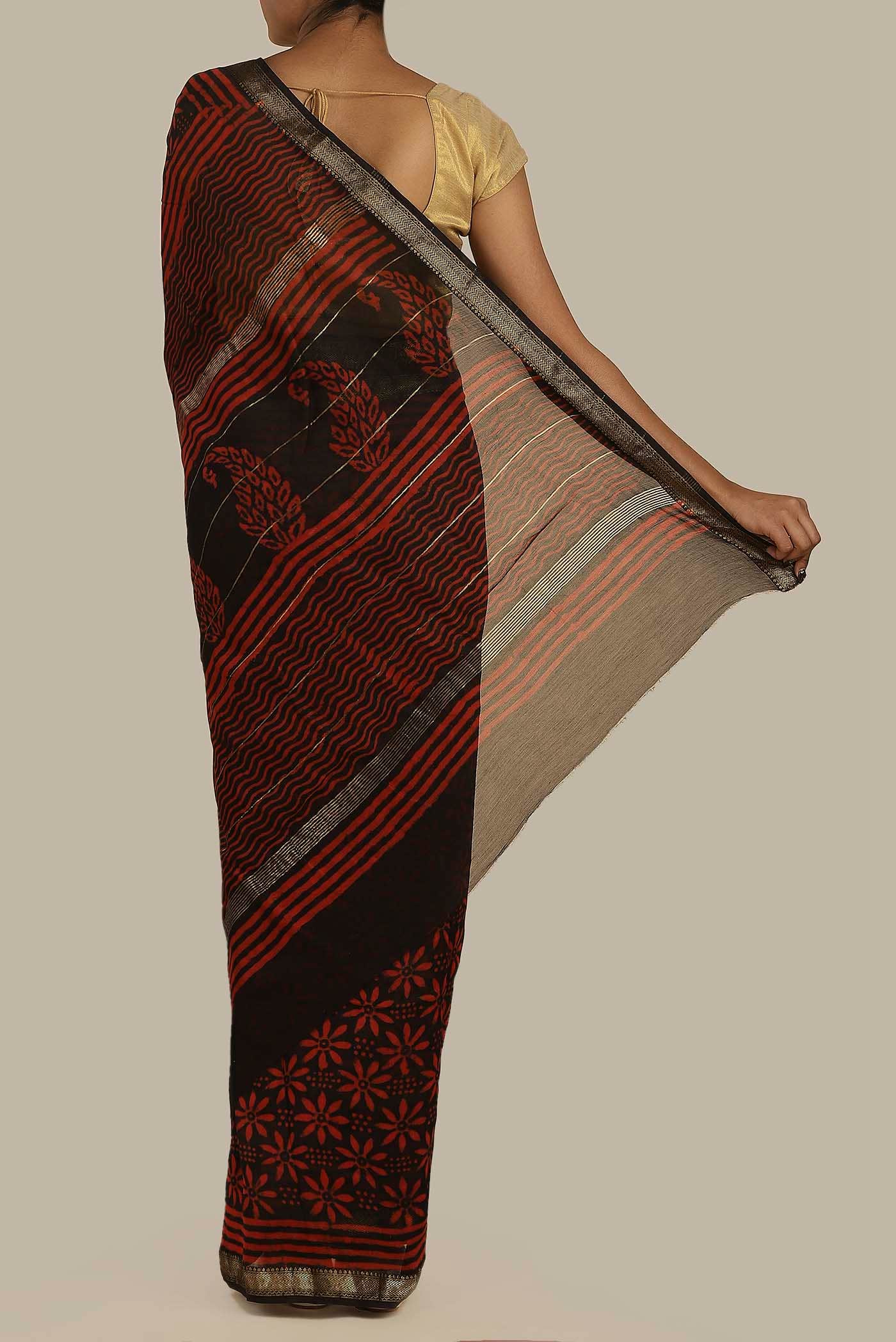 Black Maheshwari Silk Cotton Saree