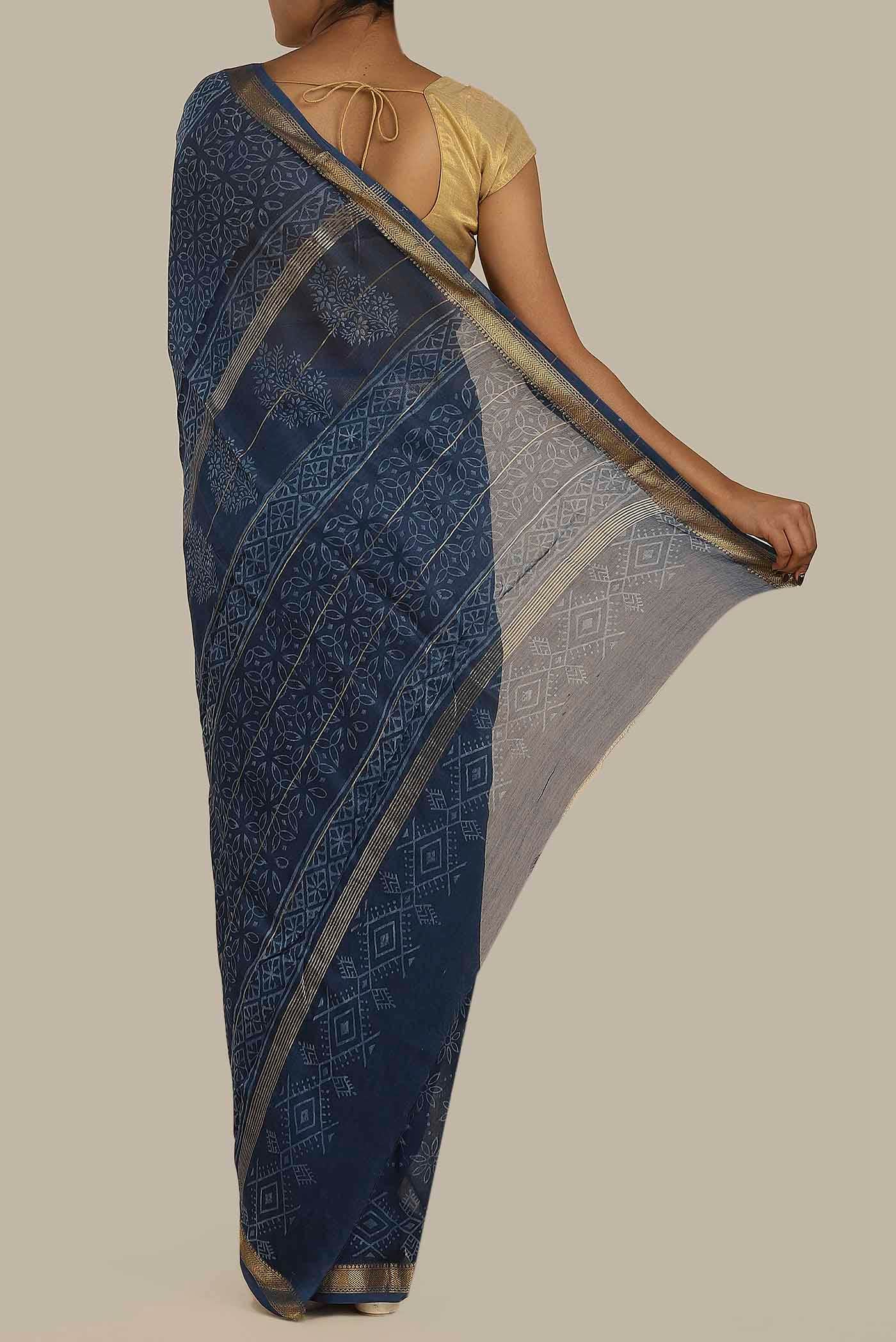 Blue Maheshwari Silk Cotton Saree