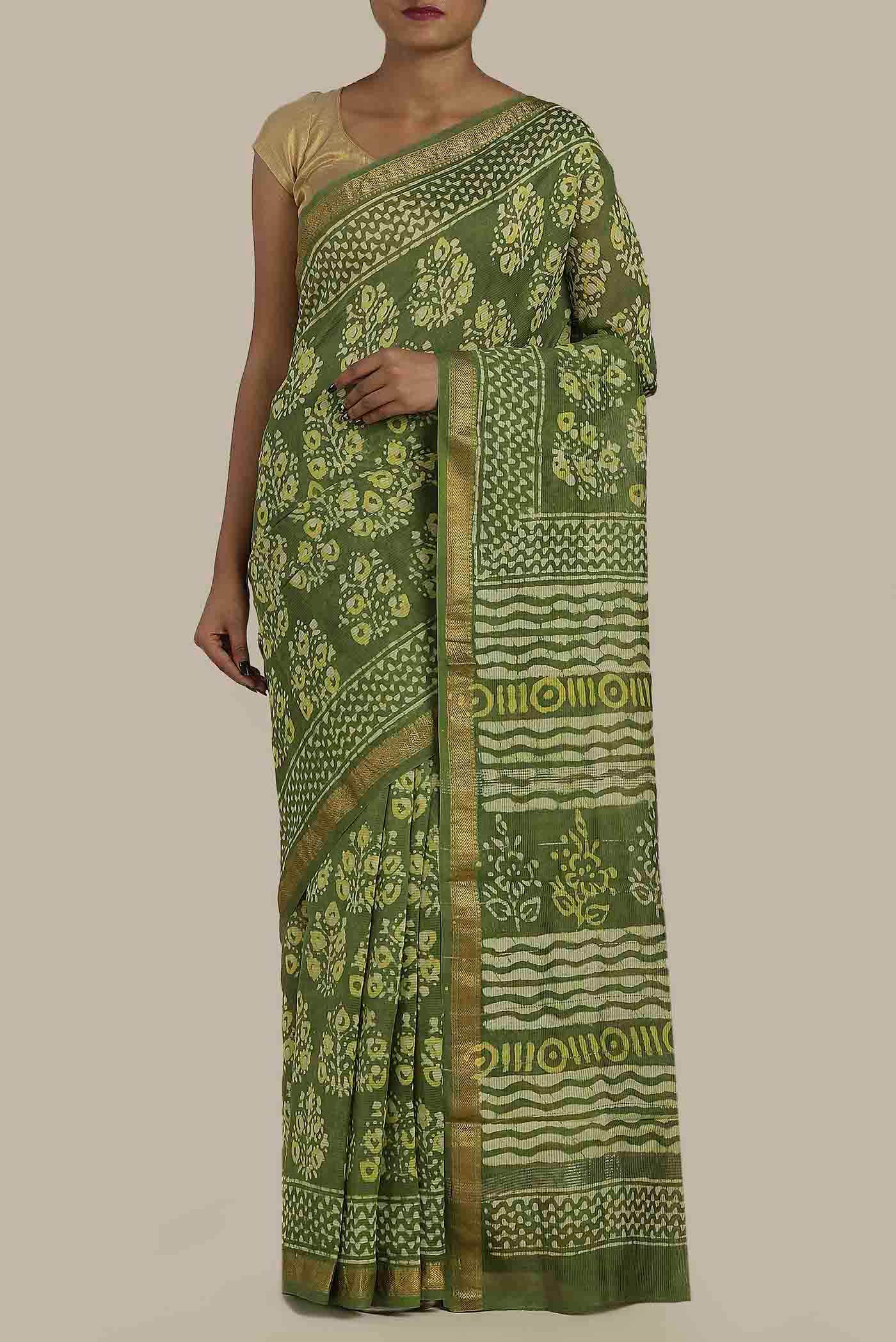 Green Maheshwari Silk Cotton Saree