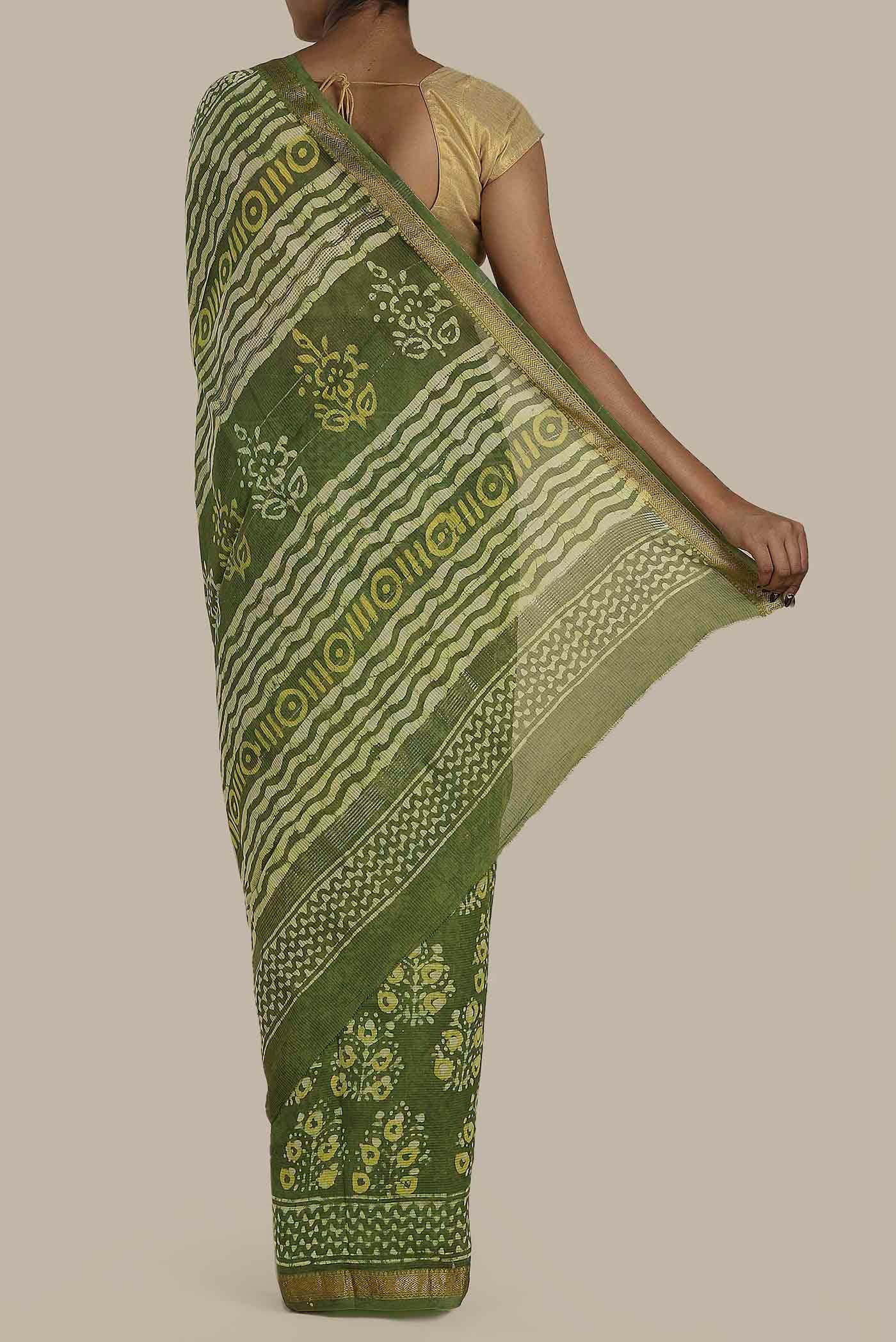 Green Maheshwari Silk Cotton Saree