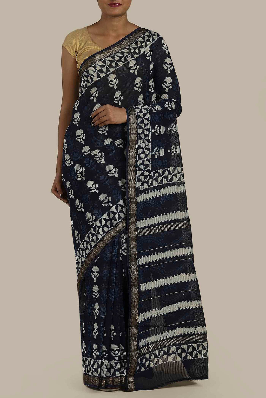 Blue Maheshwari Silk Cotton Saree