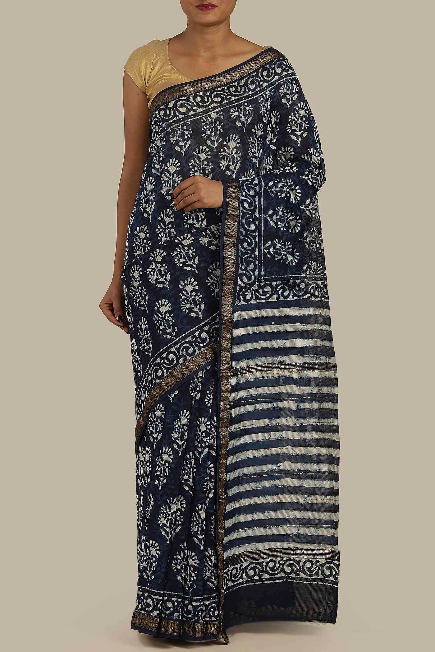 Blue Maheshwari Silk Cotton Saree