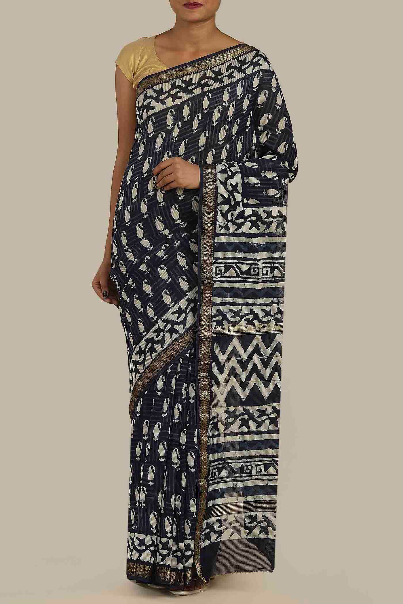 Blue Maheshwari Silk Cotton Saree