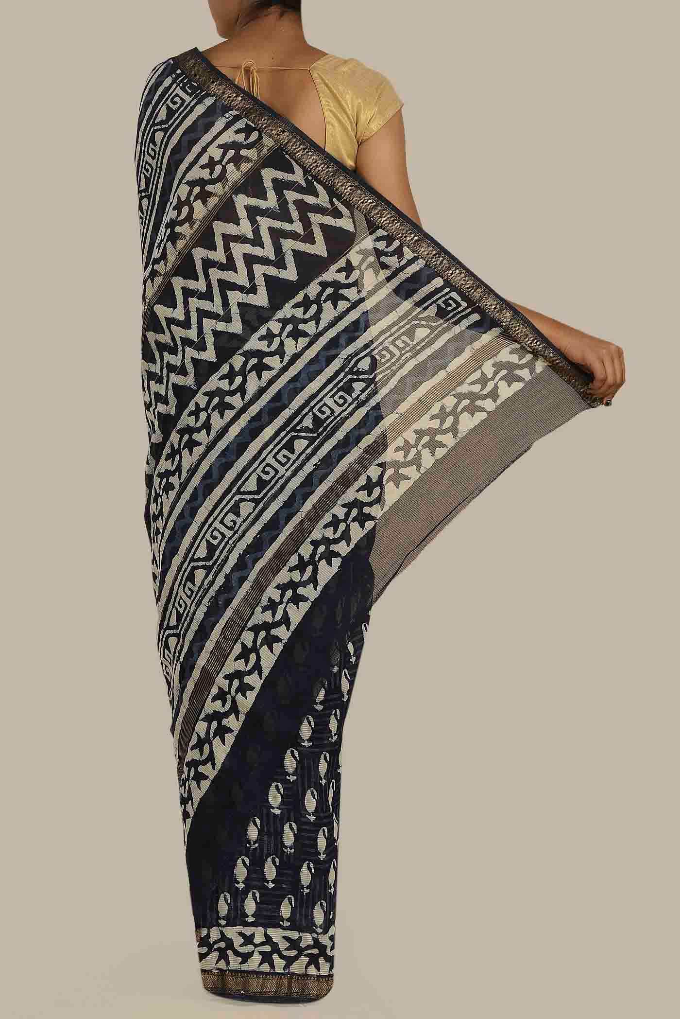 Blue Maheshwari Silk Cotton Saree