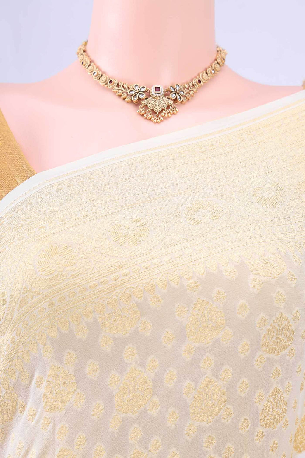 Off White Banarasi Georgette Saree
