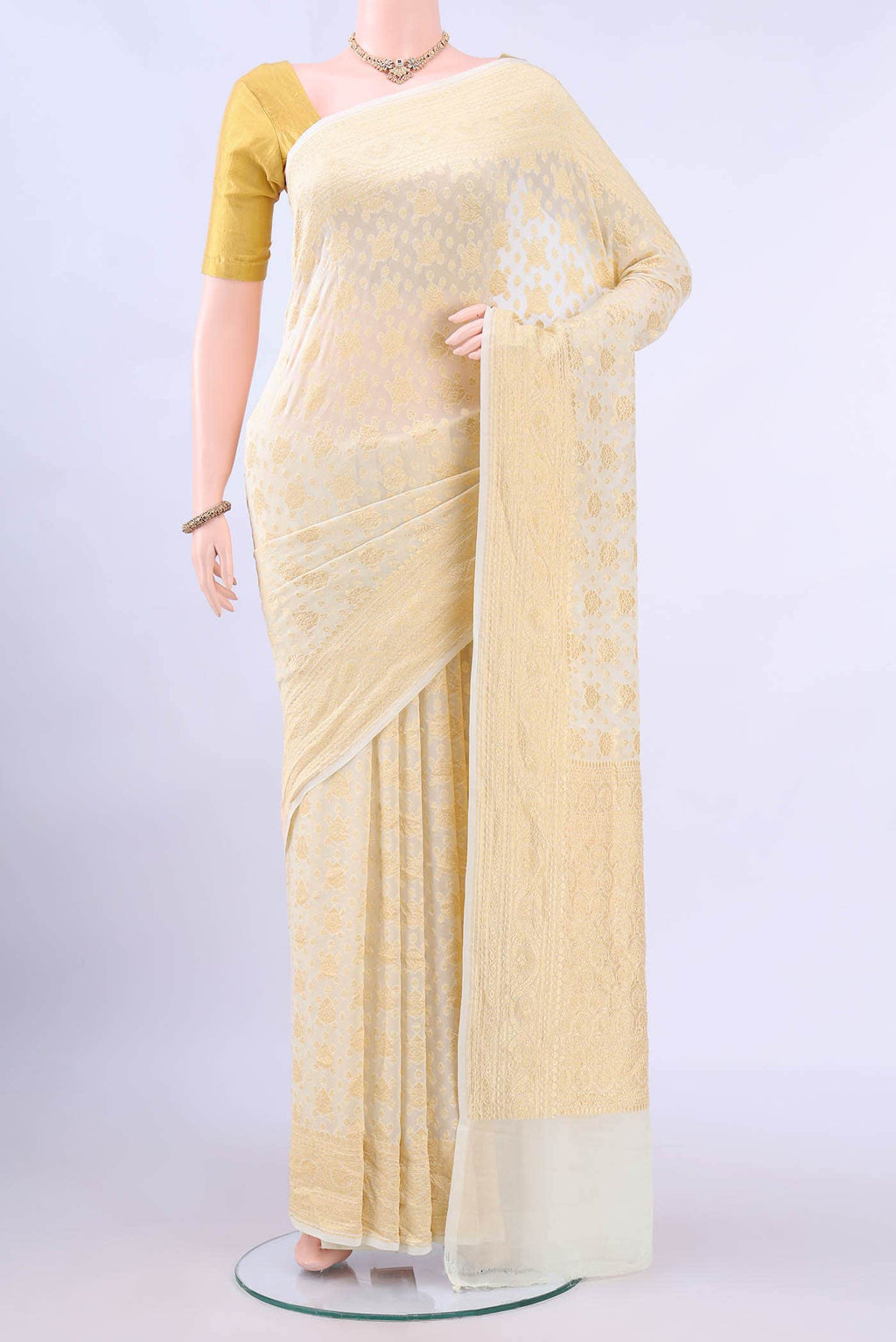Off White Banarasi Georgette Saree