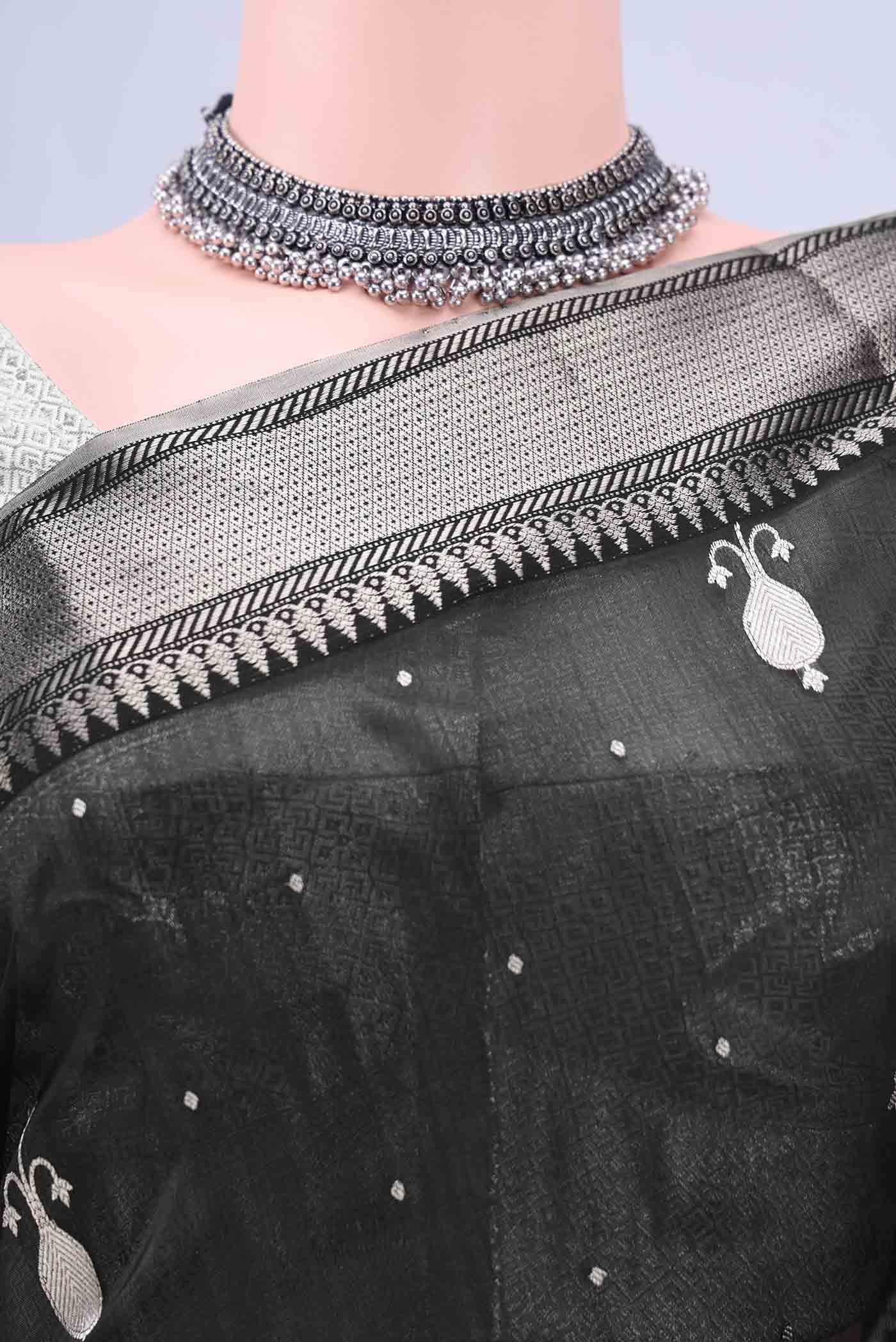 Black Chanderi Silk Saree
