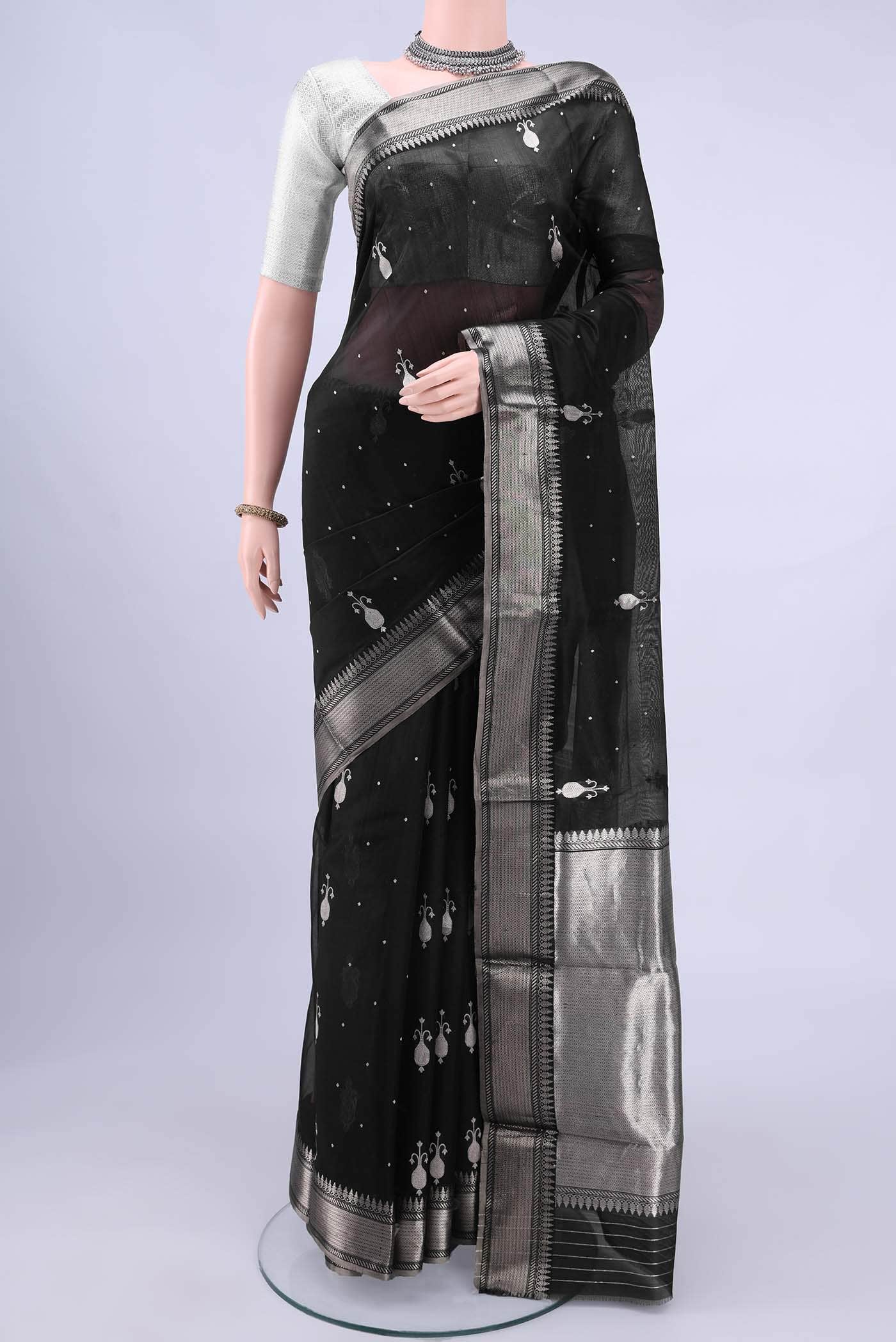 Black Chanderi Silk Saree
