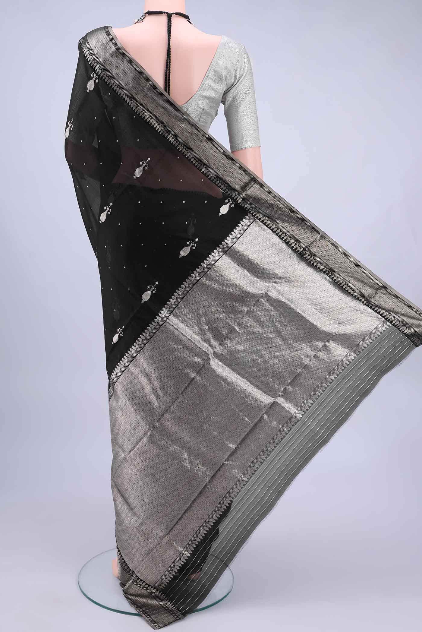 Black Chanderi Silk Saree
