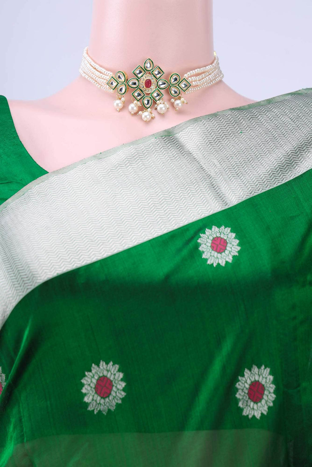 Bottle Green Chanderi Silk Saree