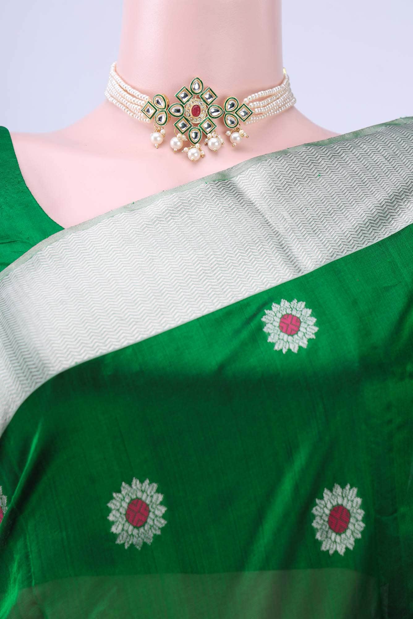 Bottle Green Chanderi Silk Saree