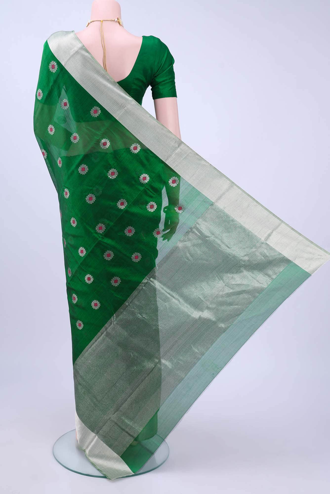Bottle Green Chanderi Silk Saree