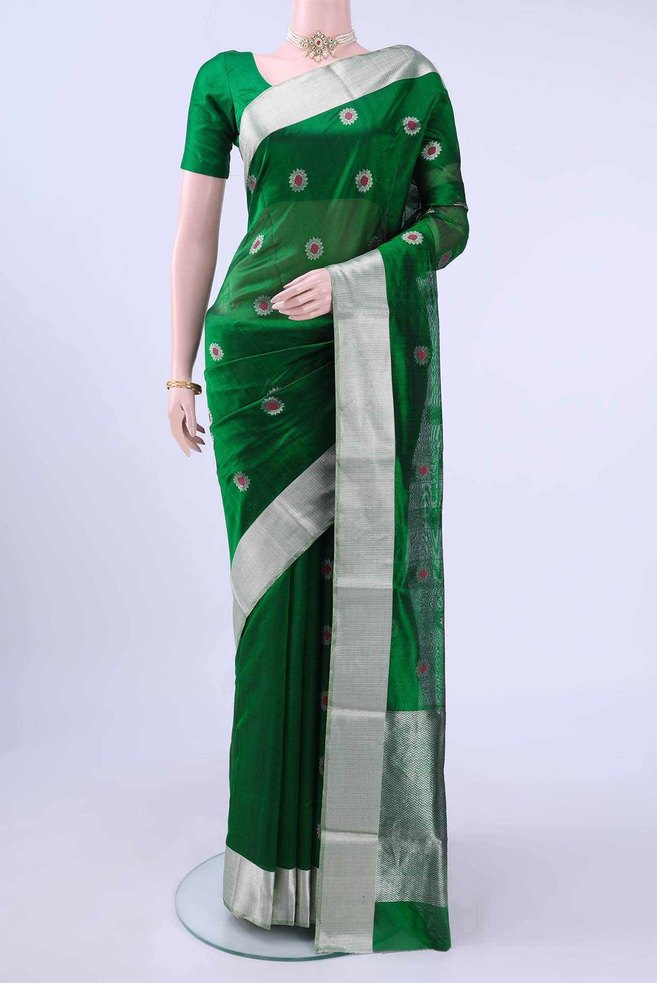 Bottle Green Chanderi Silk Saree