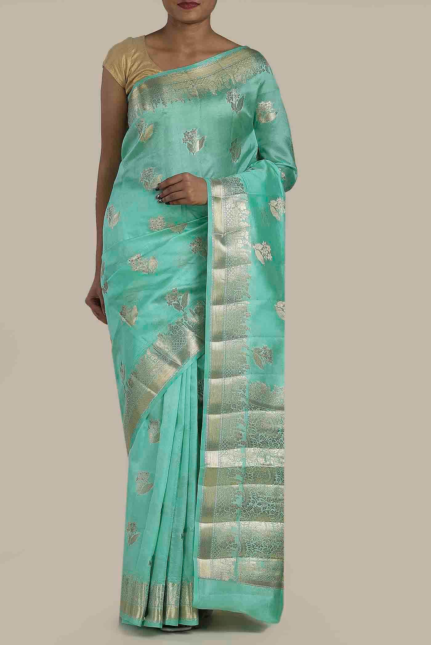 Blue Banarasi Raw Silk Saree
