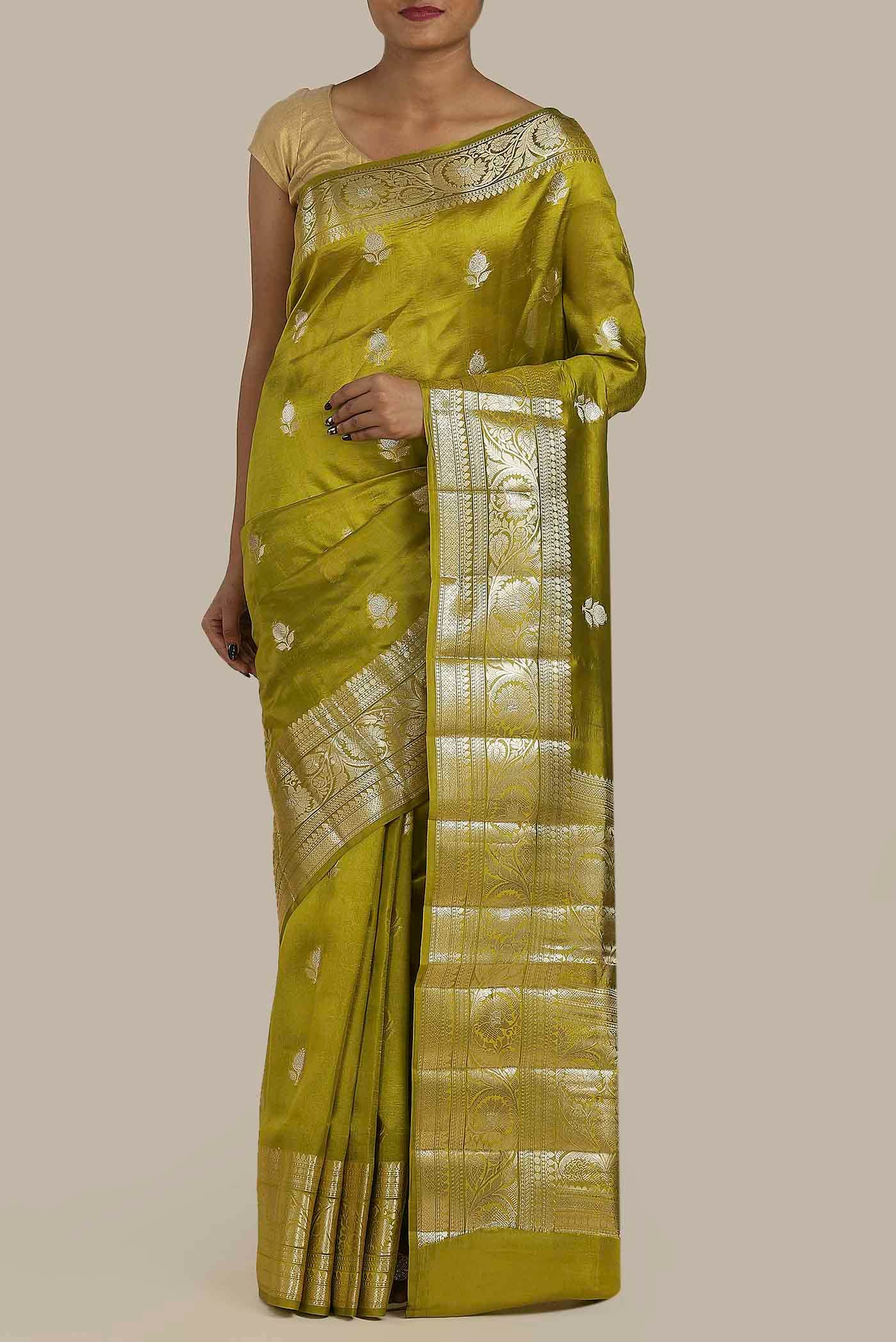 Green Banarasi Raw Silk Saree