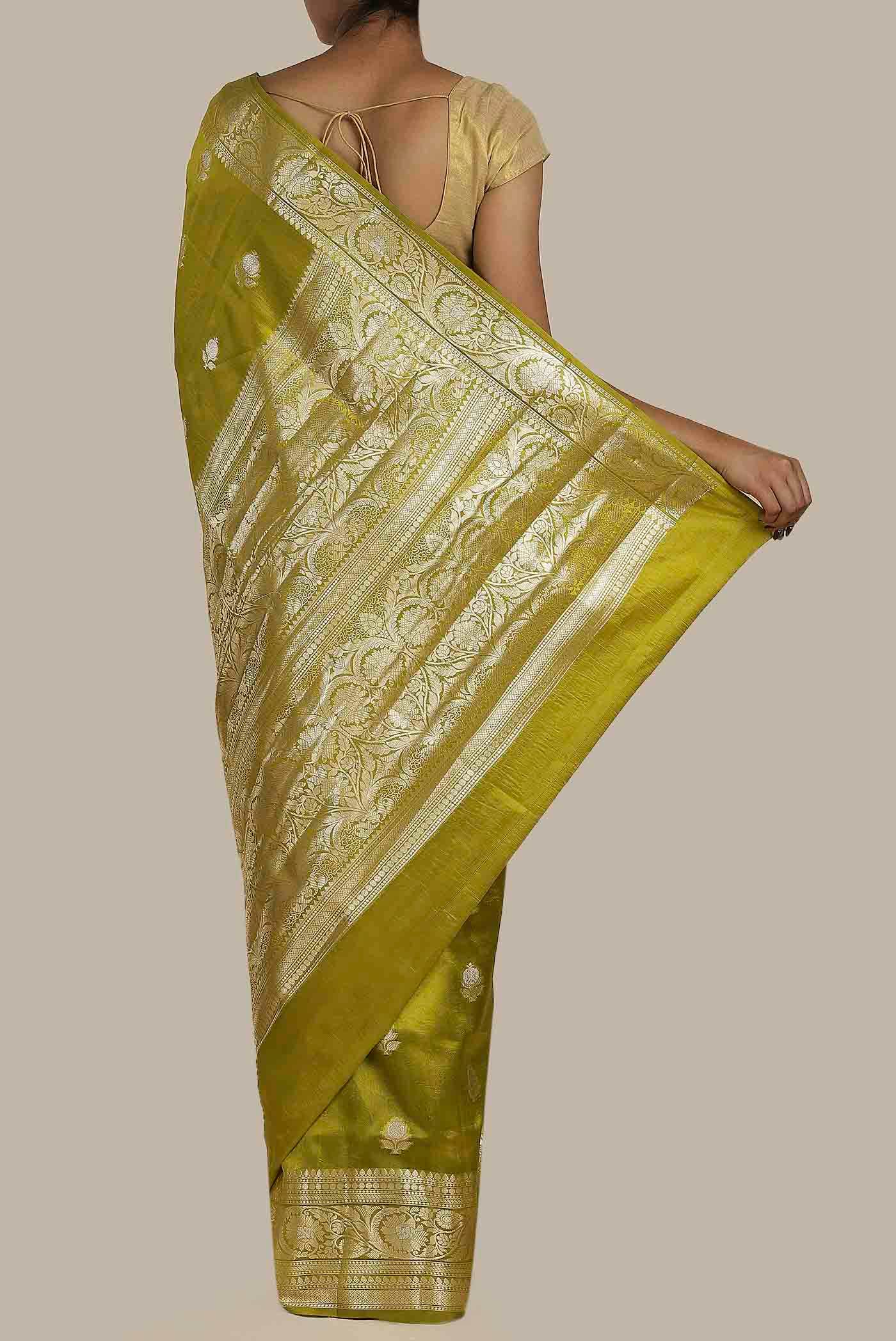 Green Banarasi Raw Silk Saree