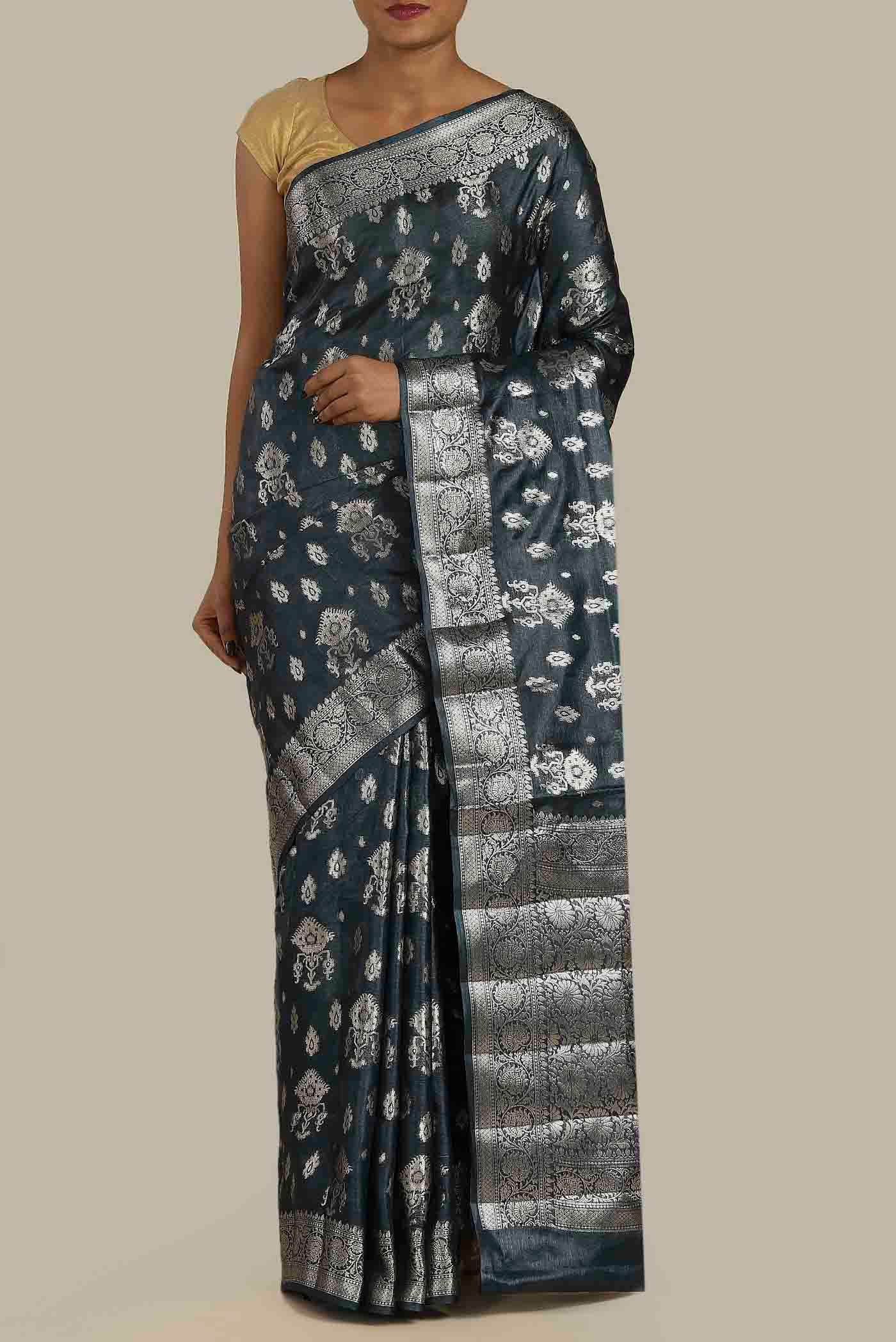 Blue Banarasi Raw Silk Saree
