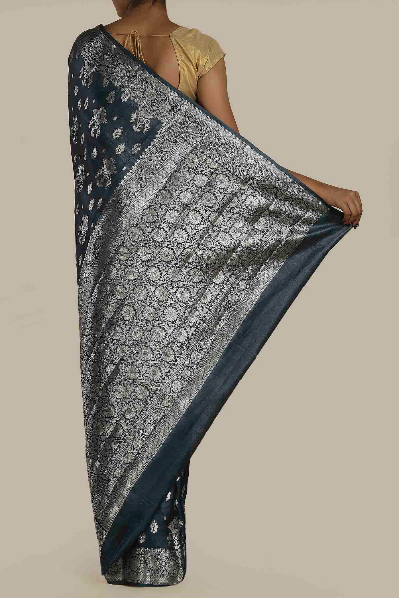 Blue Banarasi Raw Silk Saree