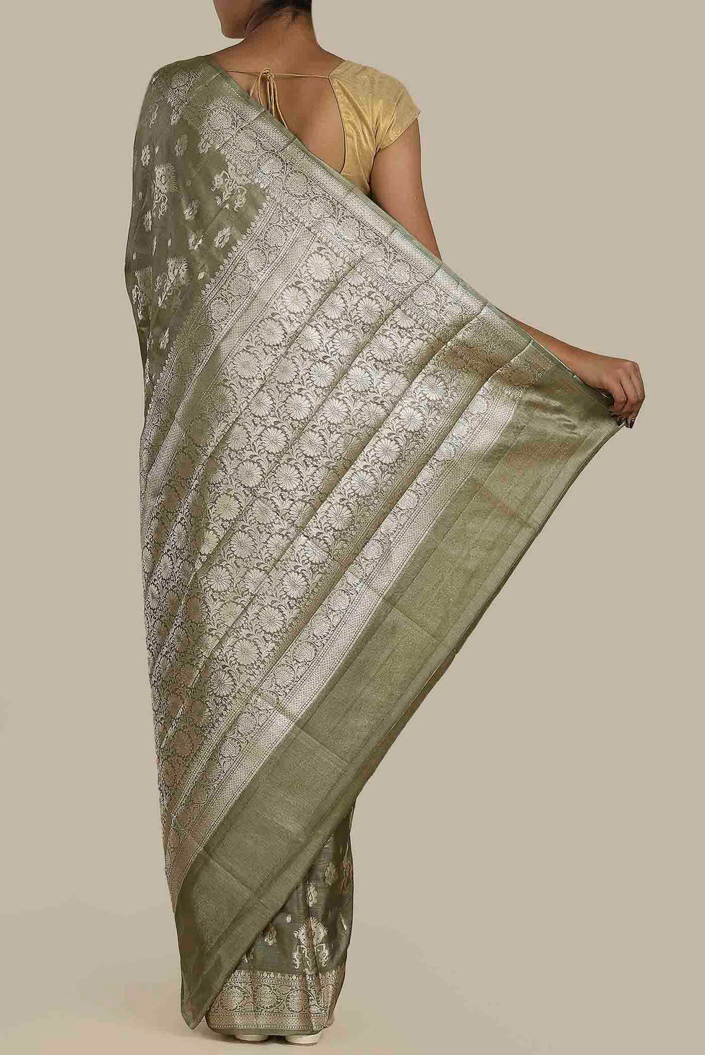 Green Banarasi Raw Silk Saree