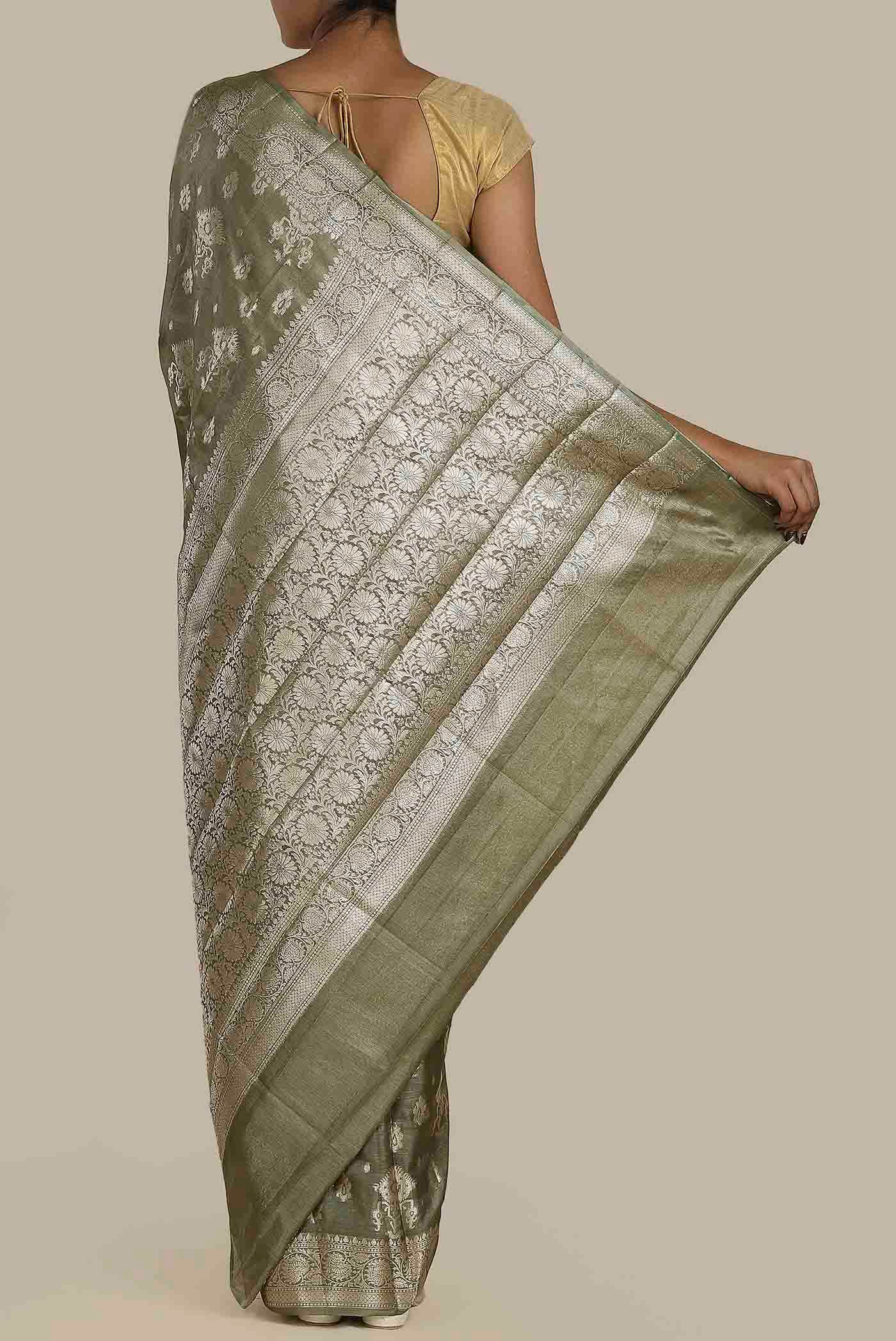 Green Banarasi Raw Silk Saree