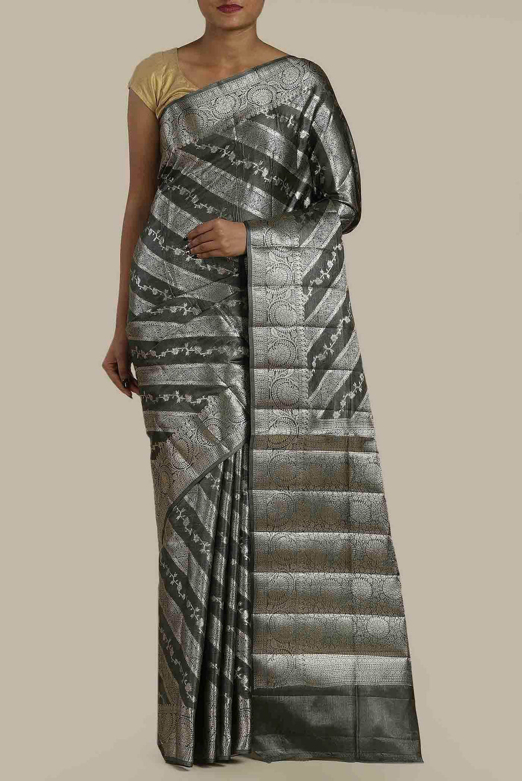 Black Banarasi Raw Silk Saree