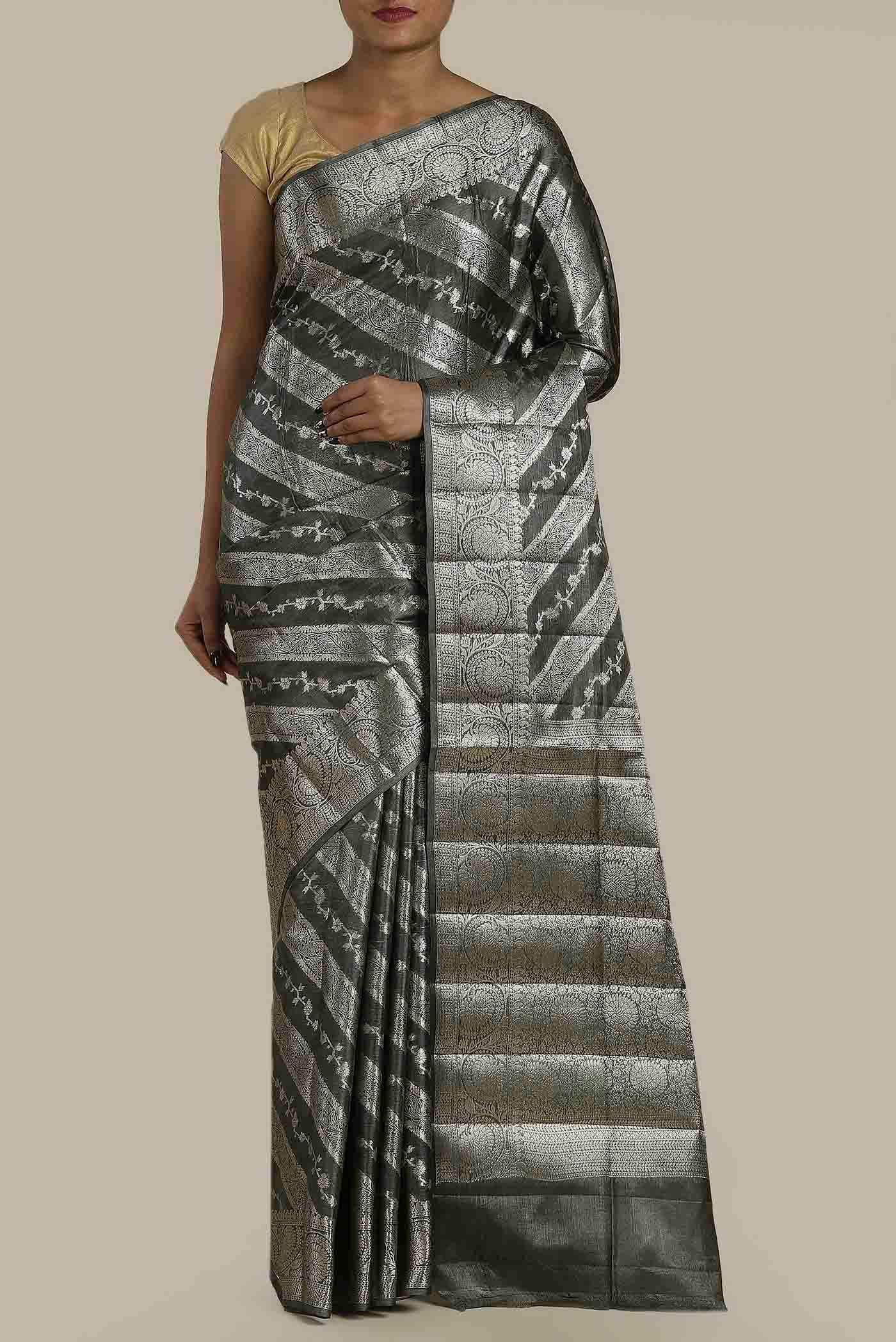 Black Banarasi Raw Silk Saree