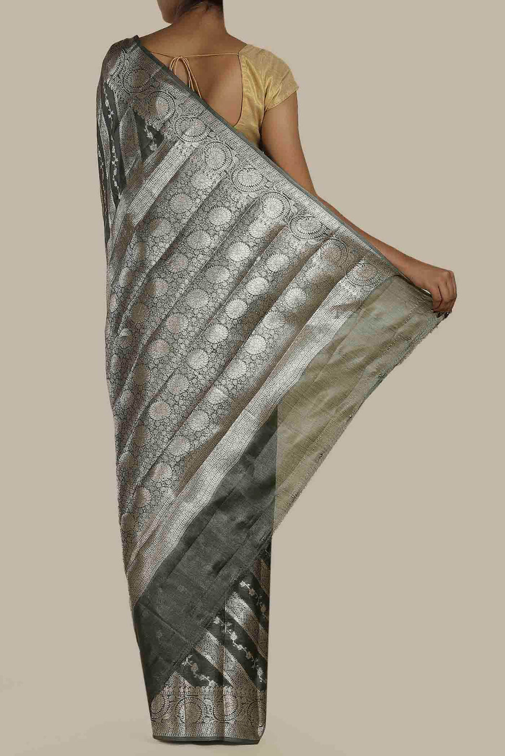 Black Banarasi Raw Silk Saree