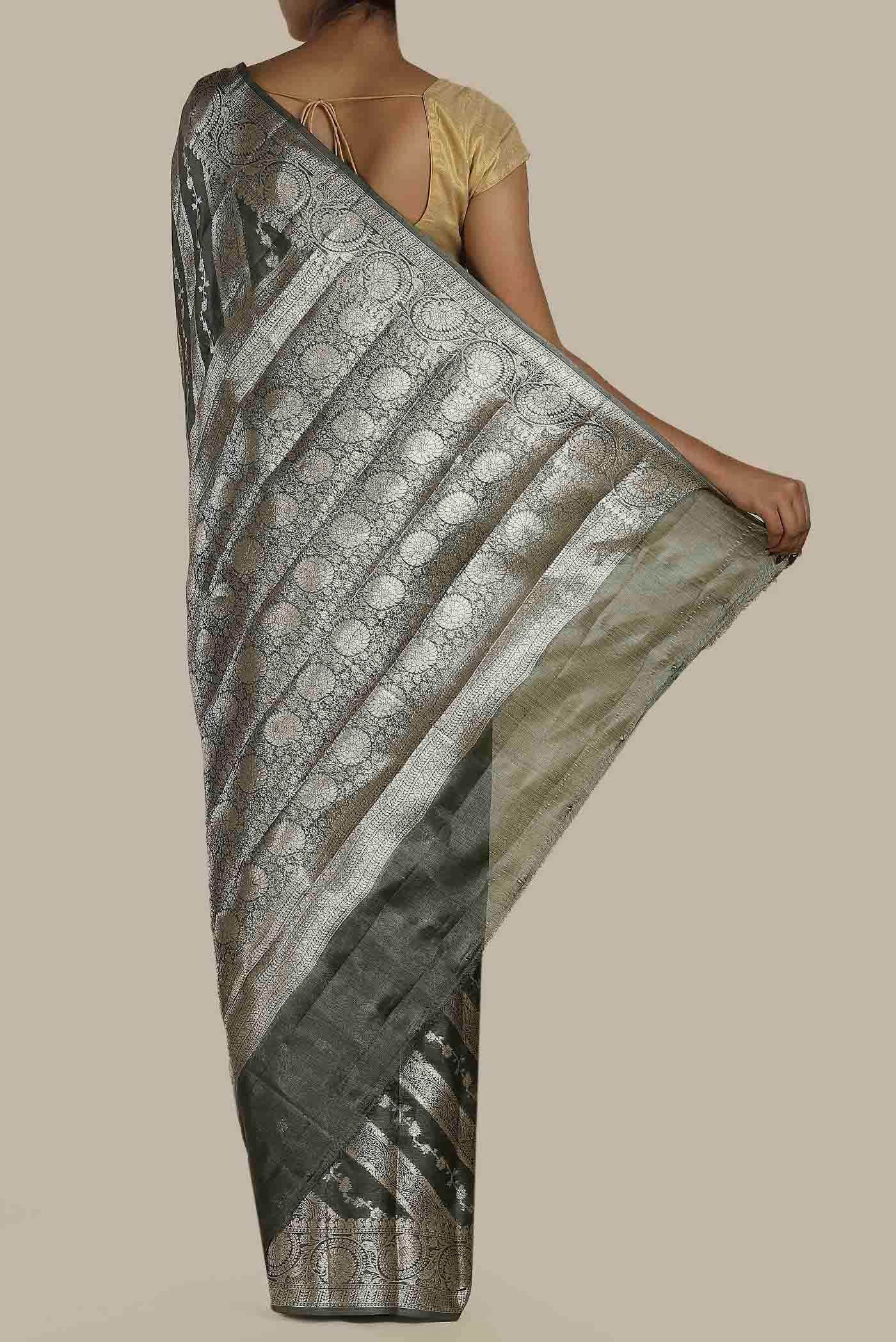 Black Banarasi Raw Silk Saree