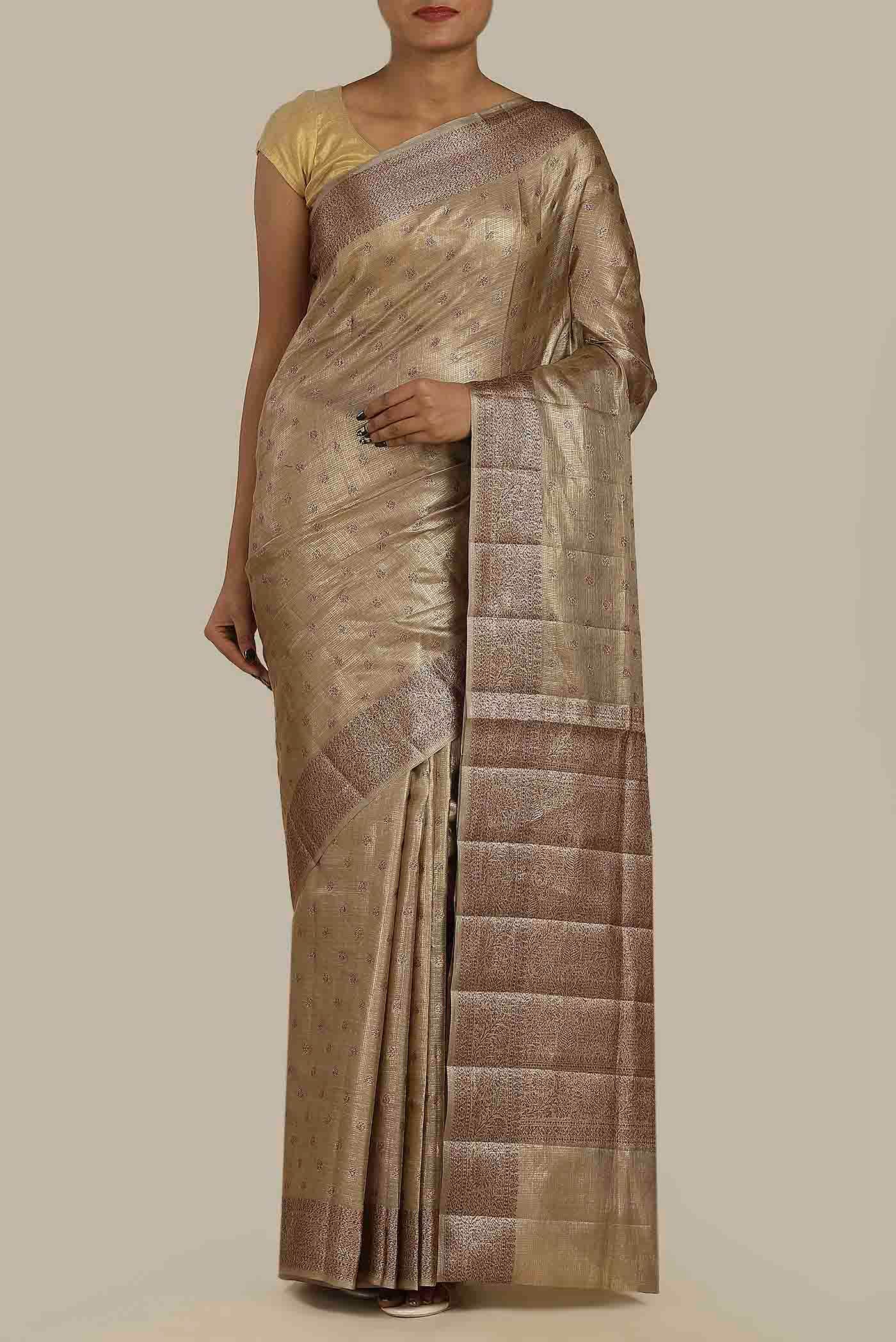 Beige Banarasi Tussar Silk Saree