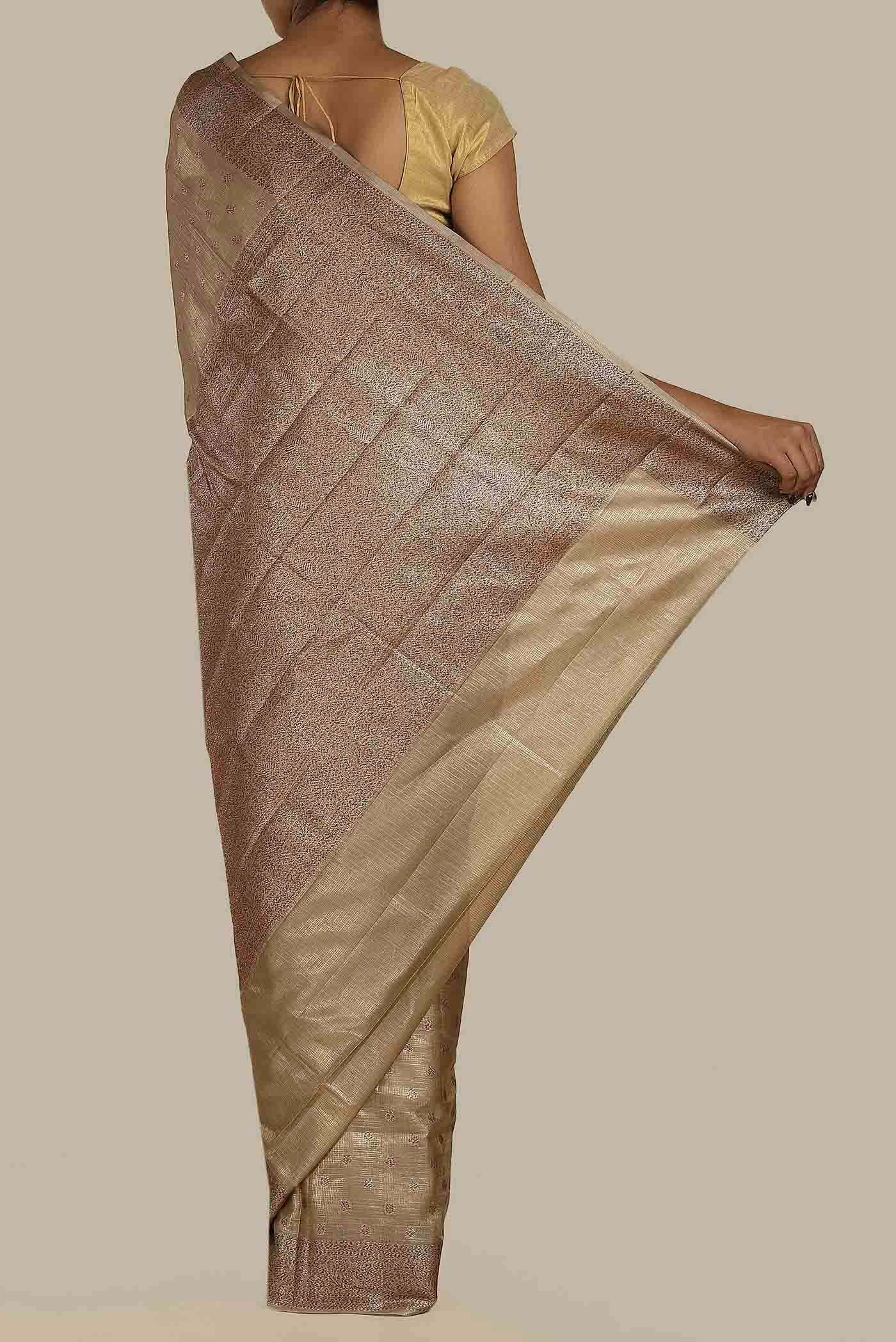 Beige Banarasi Tussar Silk Saree