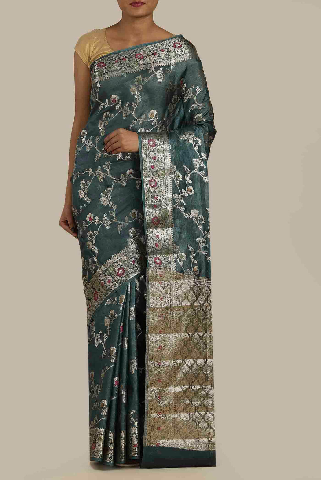 Blue Banarasi Raw Silk Saree