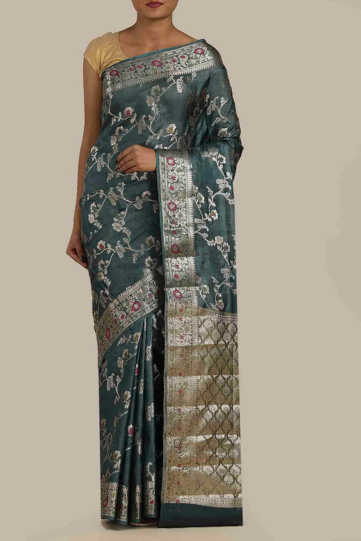 Blue Banarasi Raw Silk Saree