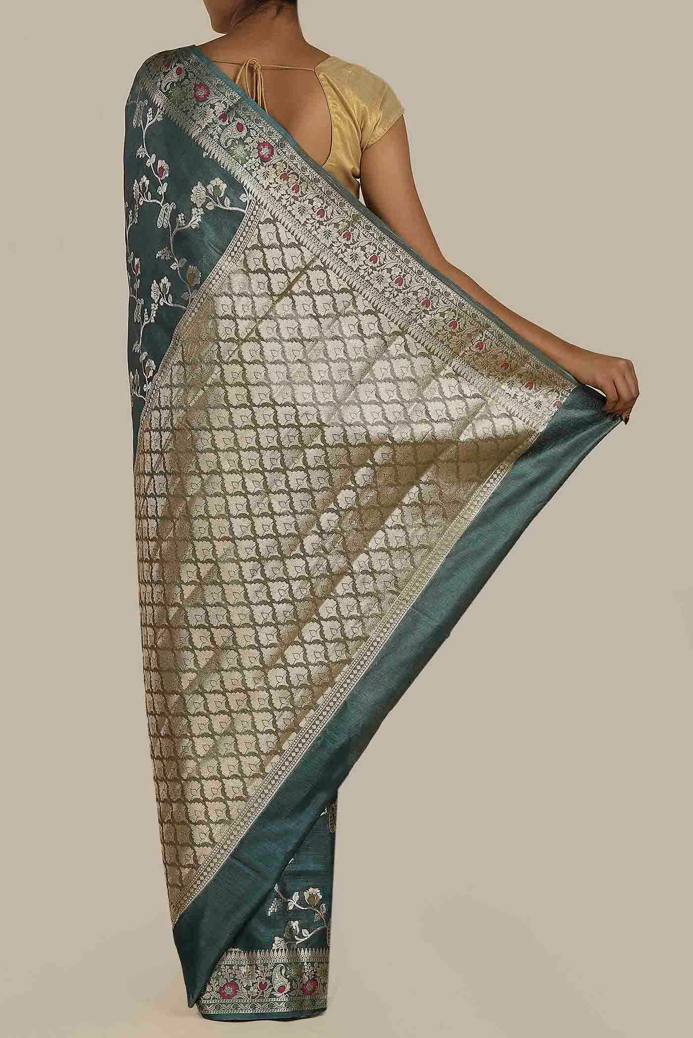 Blue Banarasi Raw Silk Saree