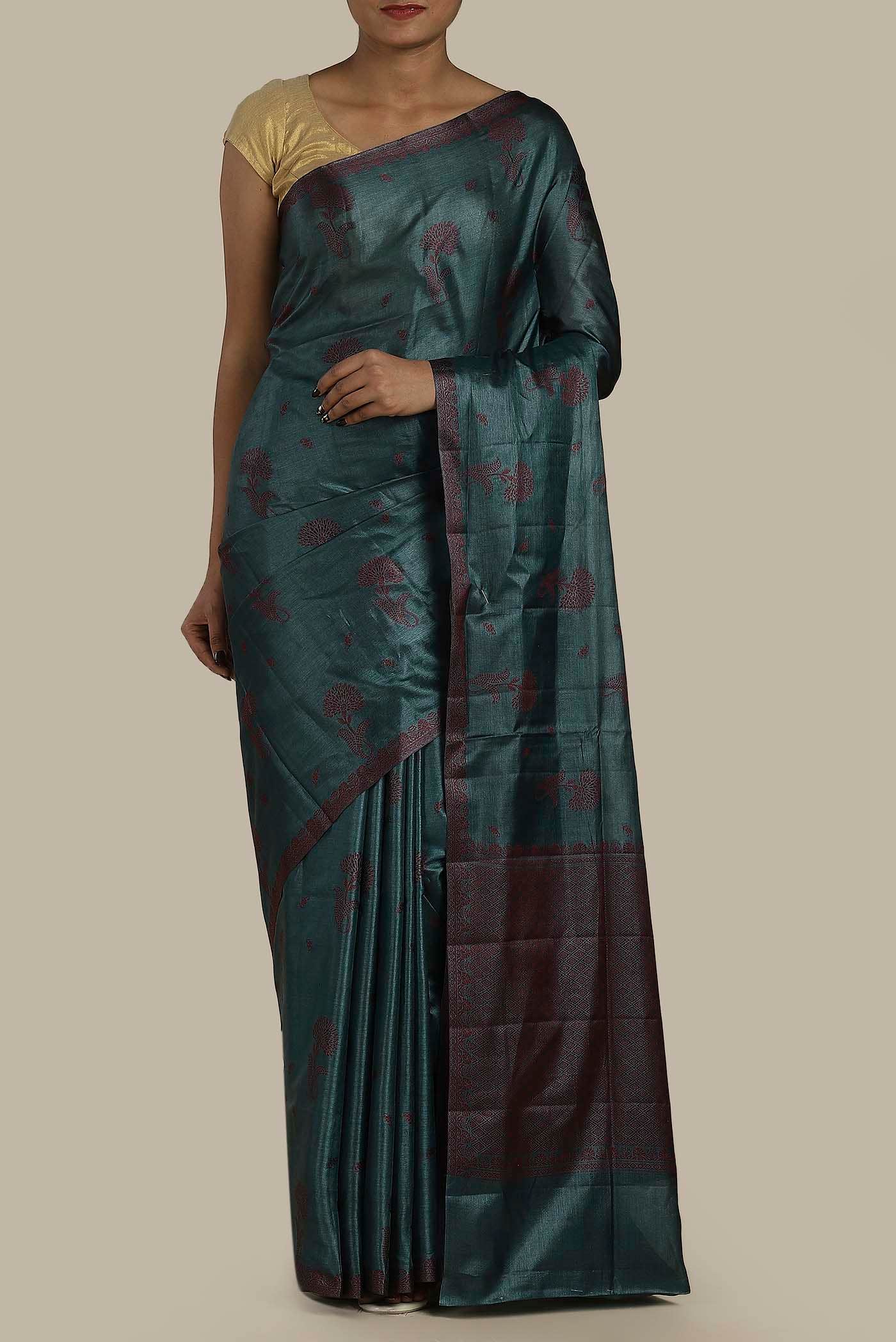 Blue Banarasi Tussar Silk Saree