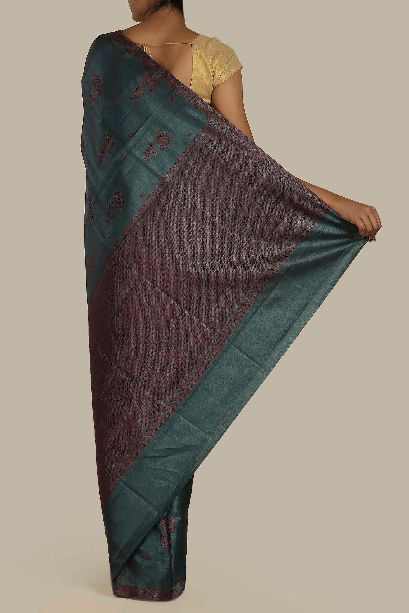 Blue Banarasi Tussar Silk Saree
