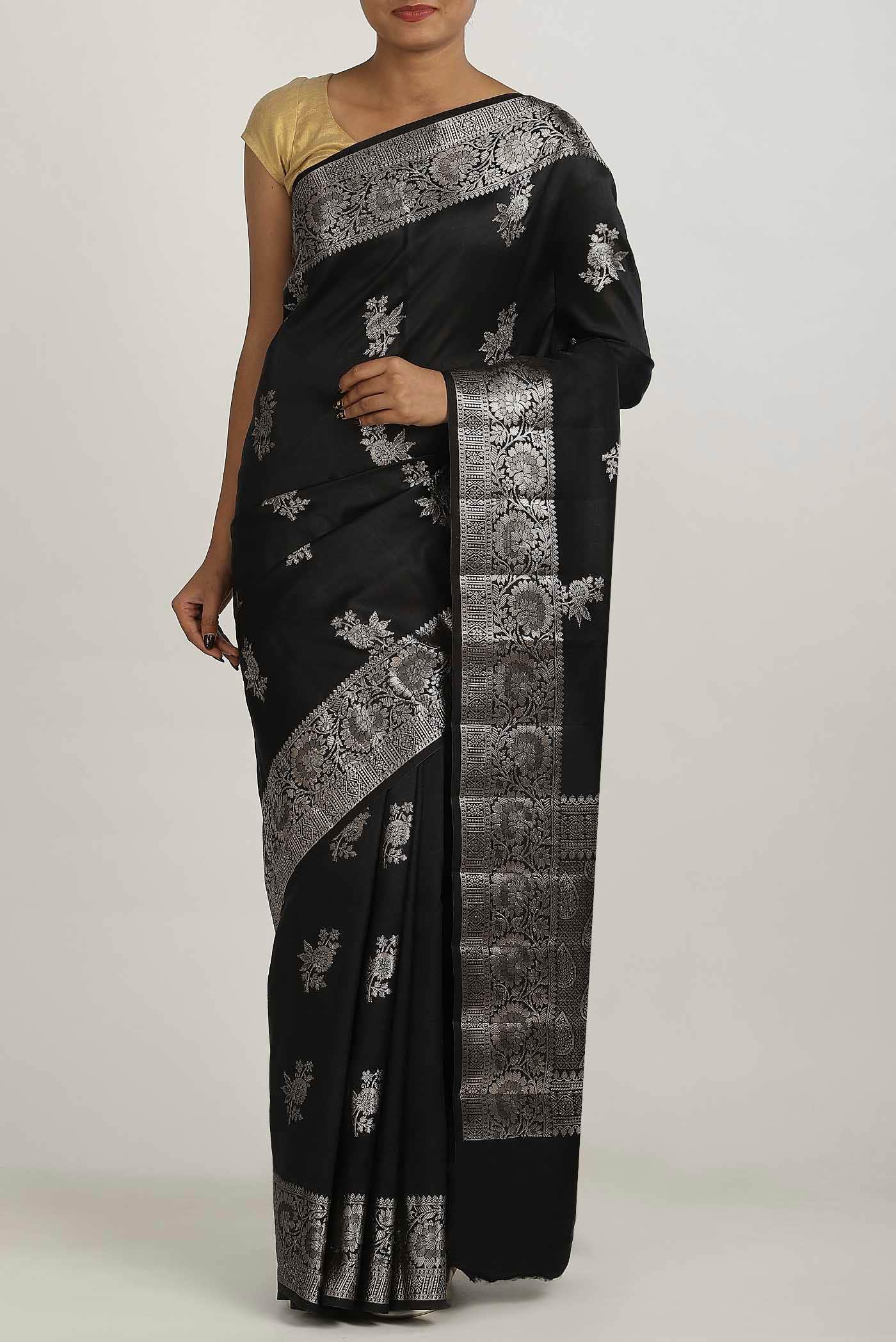 Black Banarasi Raw Silk Saree